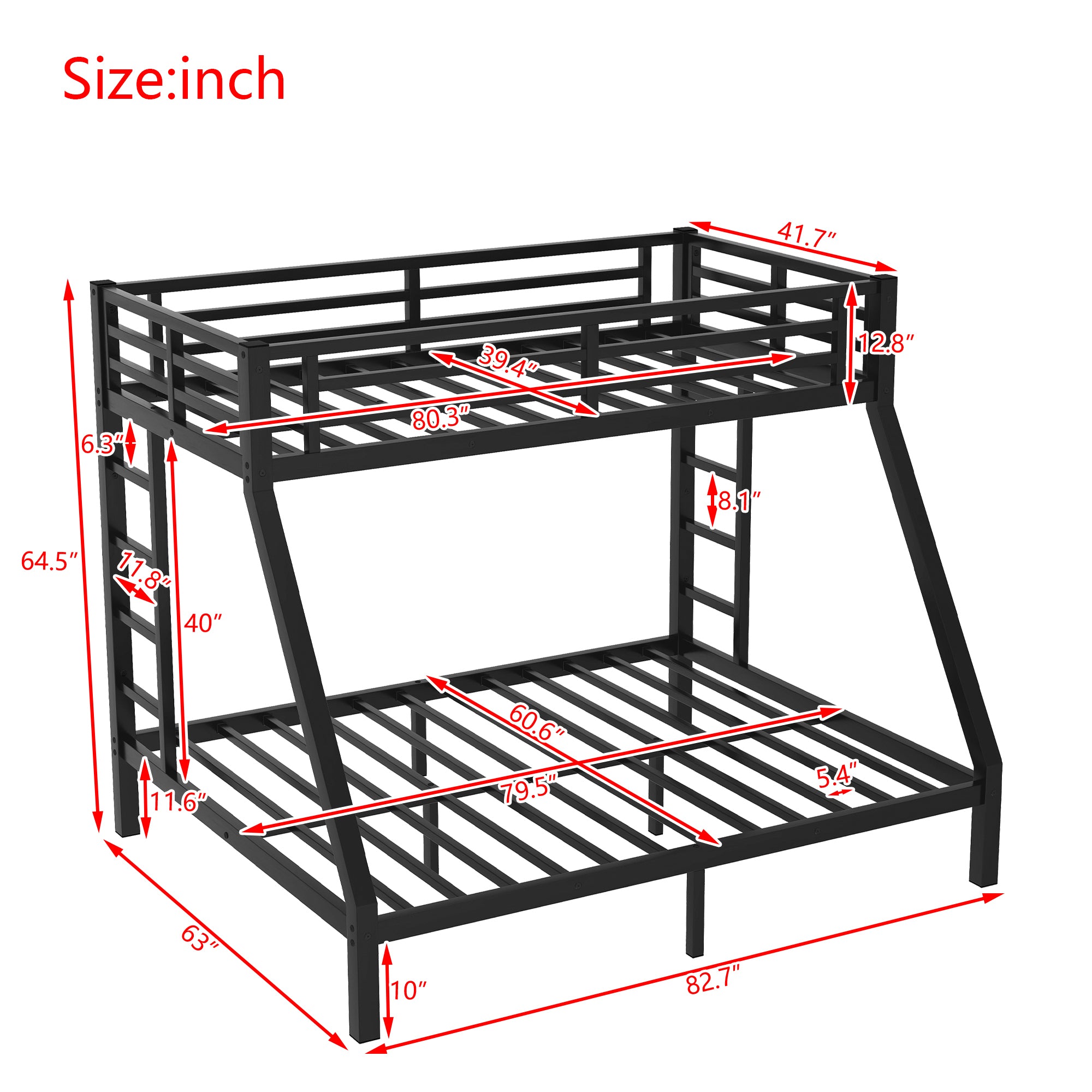 Metal Twin XL over Queen Bunk Bed for Teens and Adults,Space-Saving/Noise Reduced/No Box Spring Needed, Old SKU W1307S00019