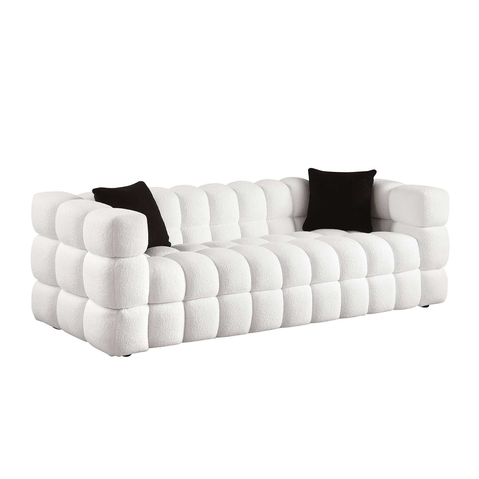 84.3 length ,35.83" deepth ,human body structure for USA people,  marshmallow sofa,boucle sofa ,White color,3 seater