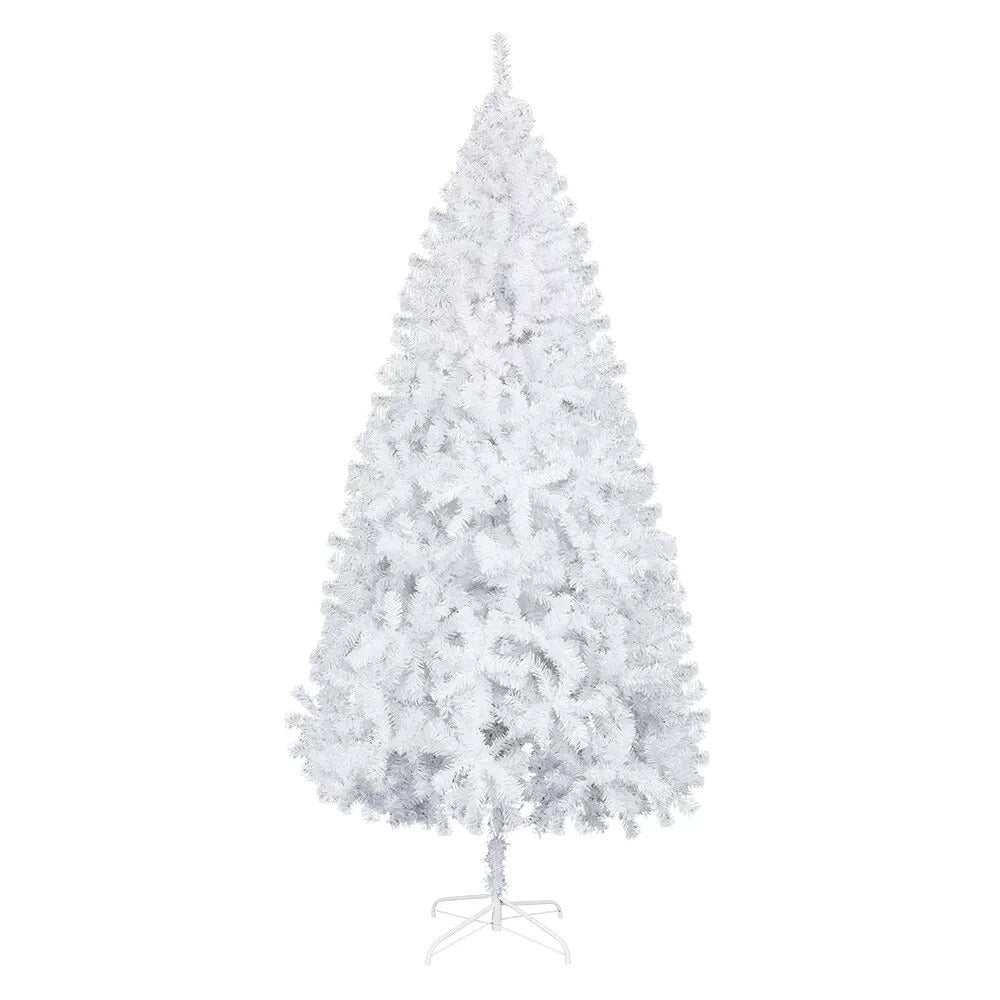 8ft White Artificial Christmas Tree - Indoor/Outdoor PVC Holiday Decoration w/Stand