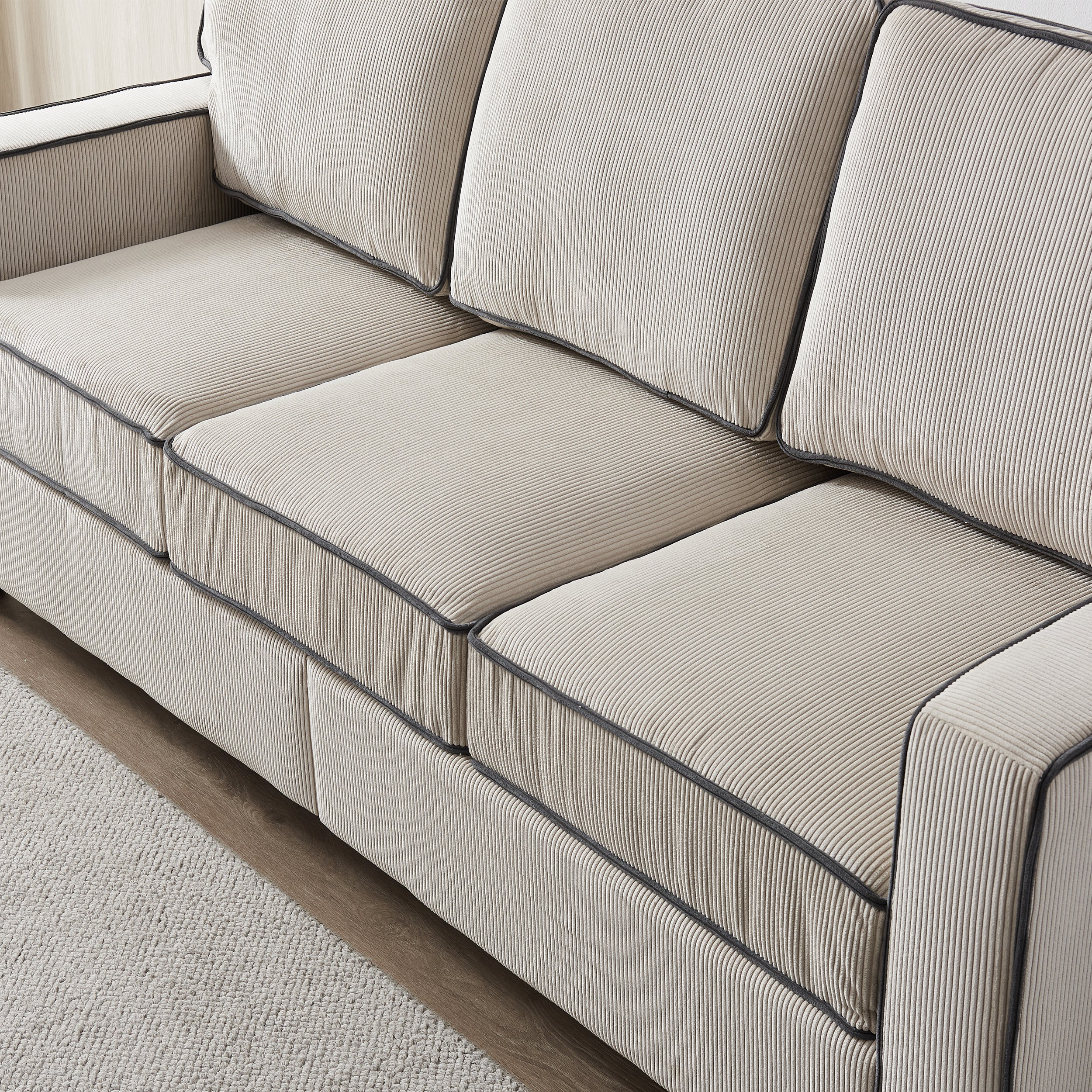 Living Room Sofa with Storage Beige Corduroy