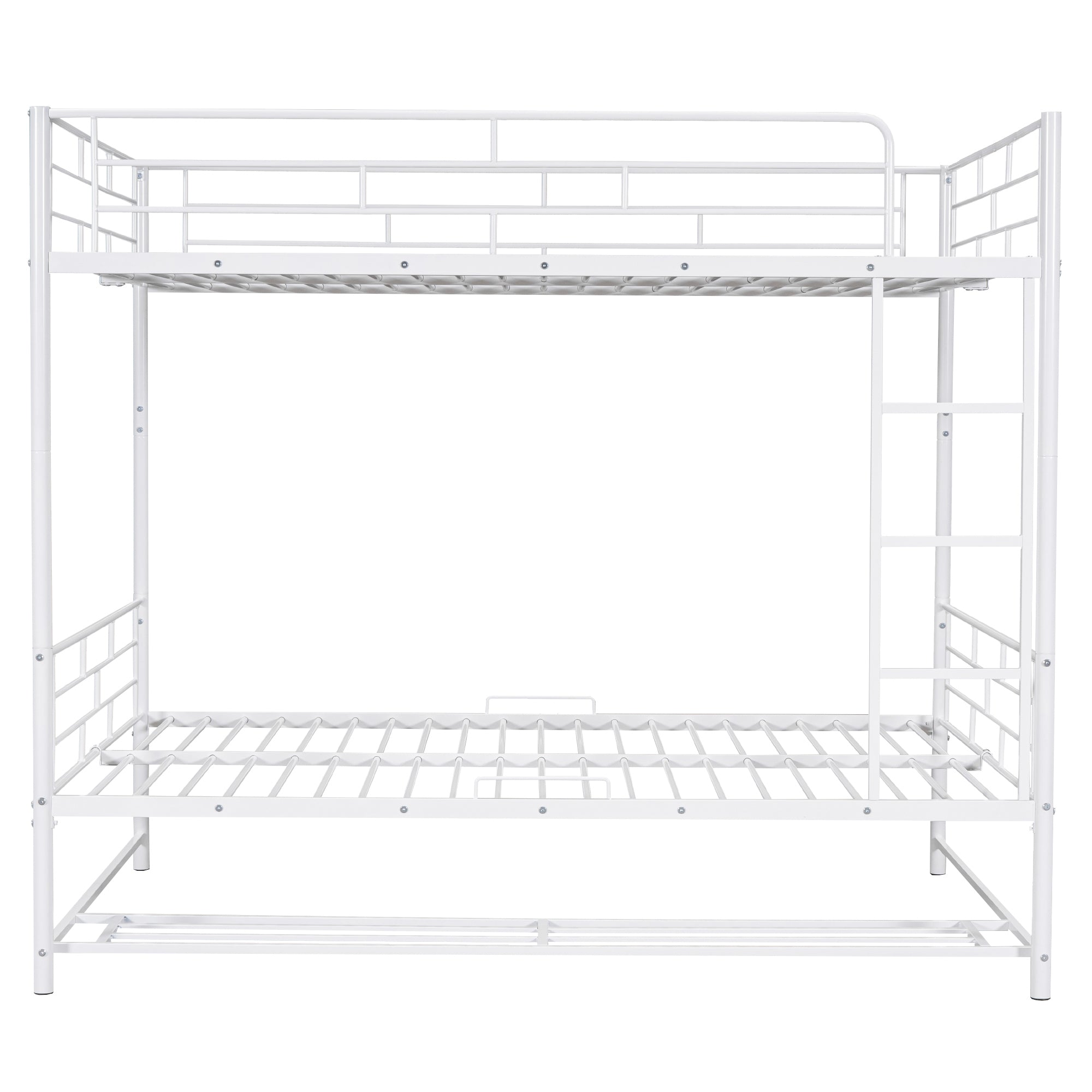 Full Over Full Metal Bunk Bed with Shelf and Guardrails, White