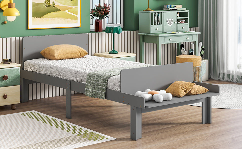 Twin Bed with Footboard Bench,Grey