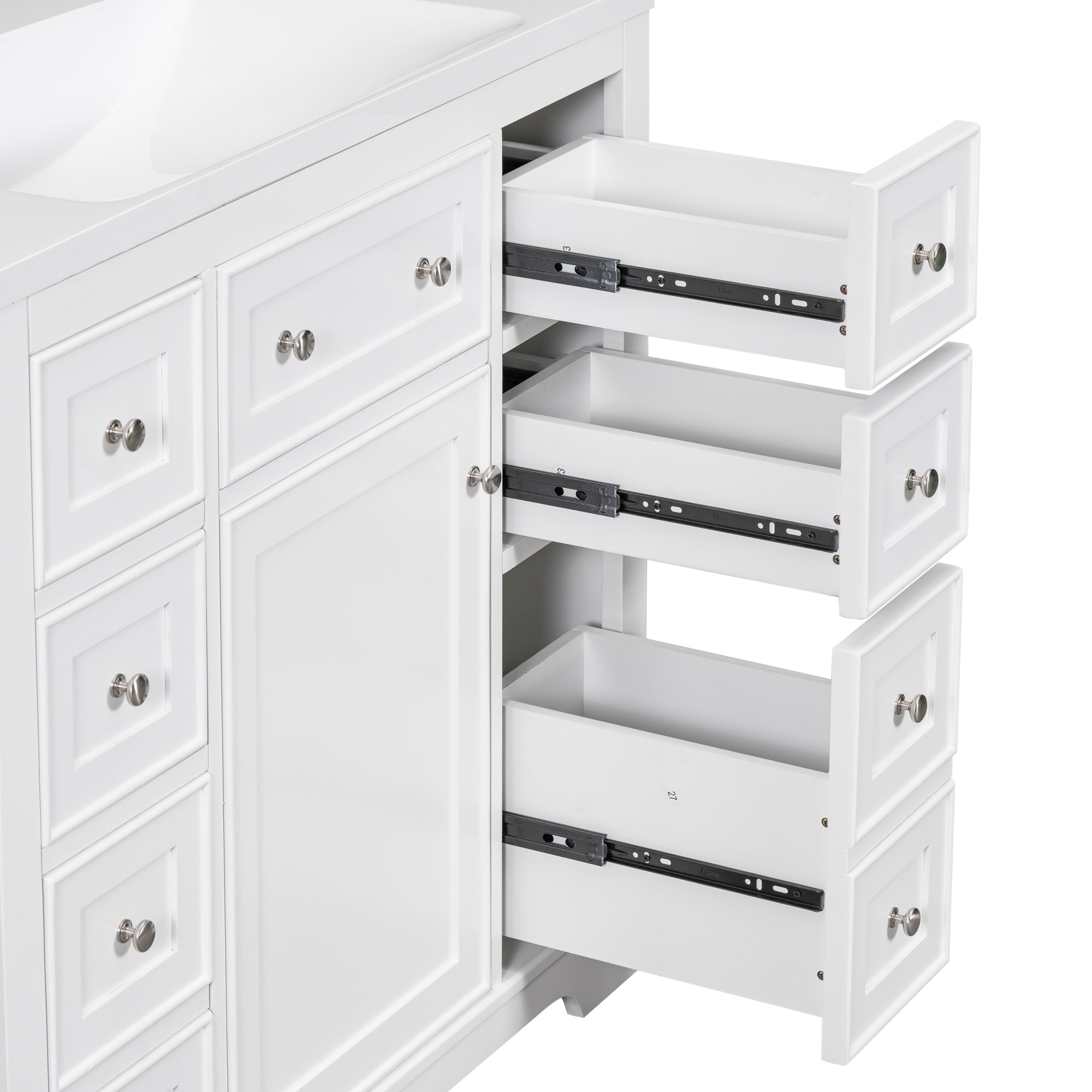 36" Bathroom Vanity without Sink, Cabinet Base Only, One Cabinet and Six Drawers, White