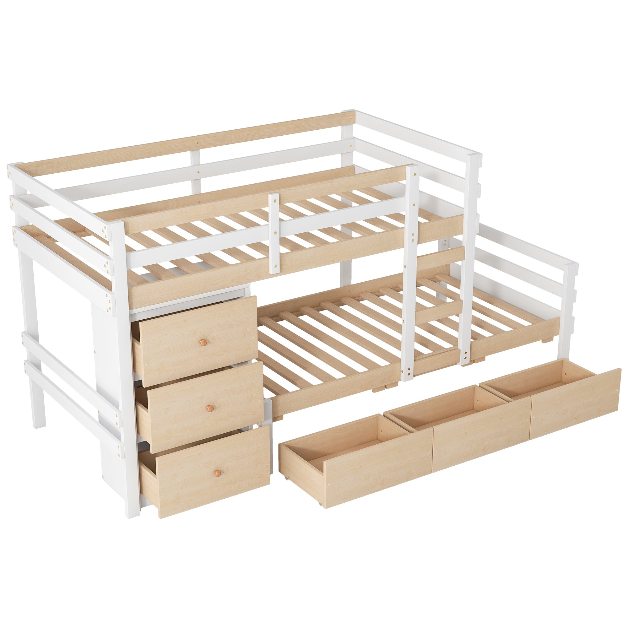 Twin over Twin Loft Bunk Bed with Drawers and Ladder, Natural