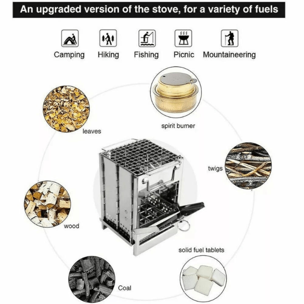 Camping Wood Alcohol Portable Stainless Steel Burning Stove Outdoor Picnic BBQ