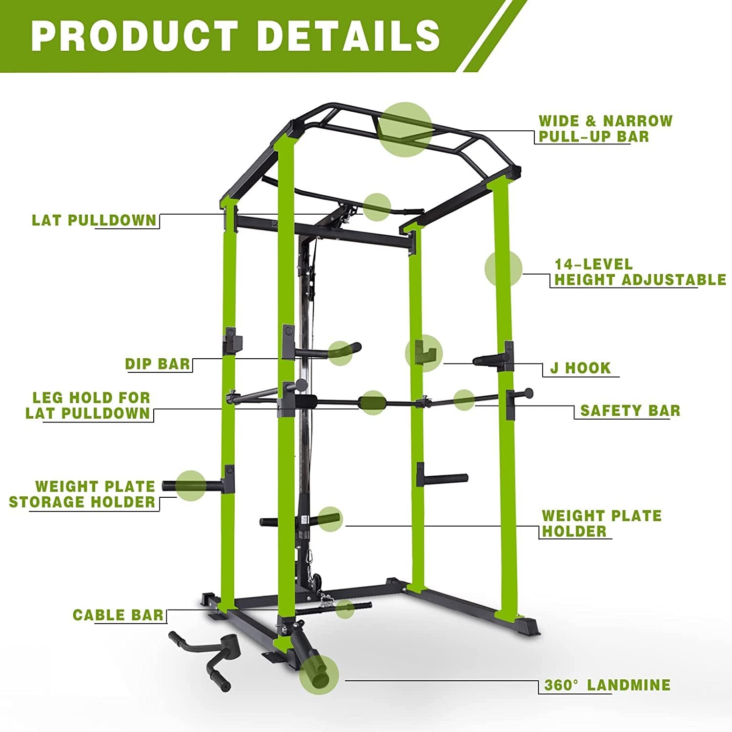 Multi-functional Power Cage,Home Adjustable Pullup Squat Rack 1000Lbs Capacity Comprehensive Fitness Barbell Rack