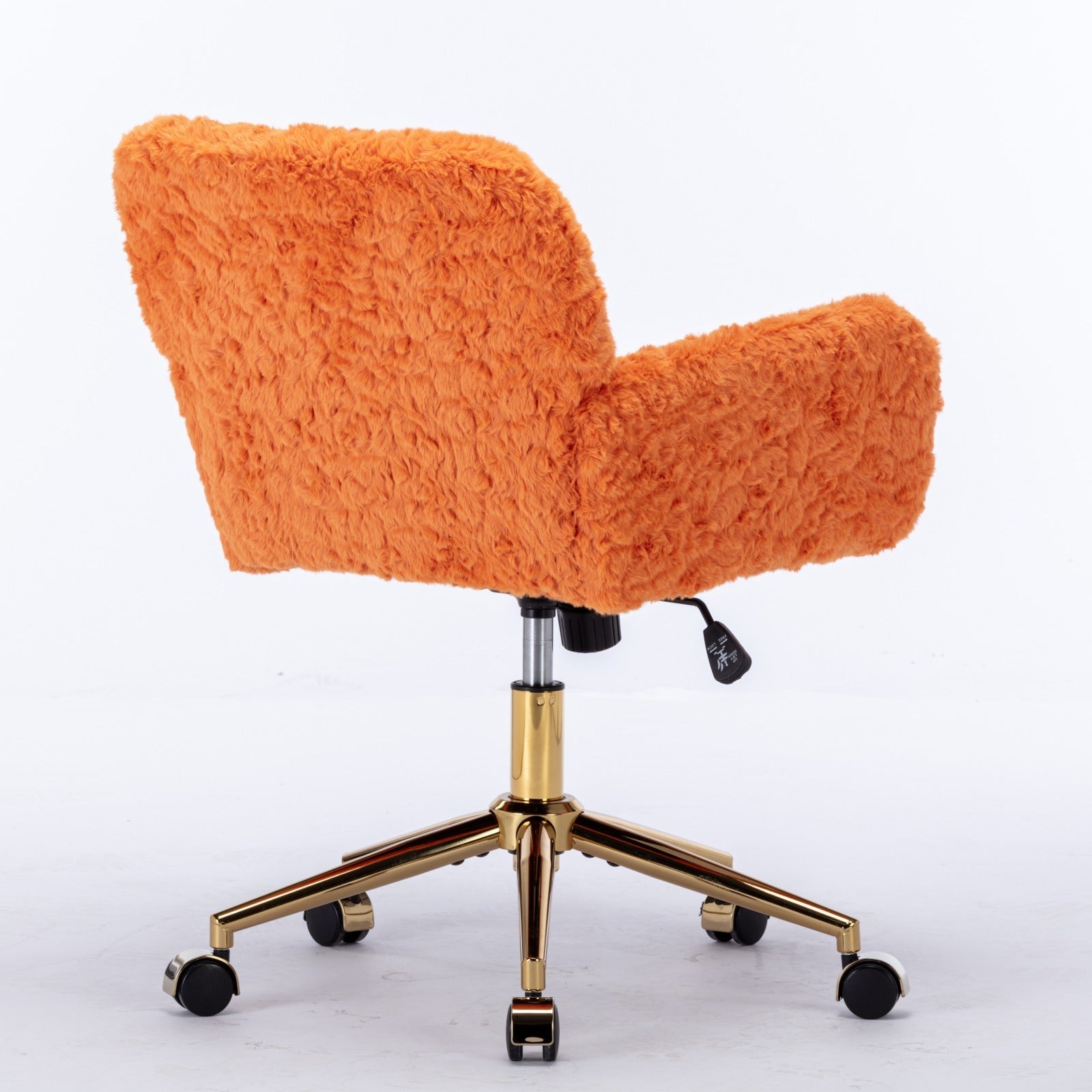 A&A Furniture Office Chair,Artificial rabbit hair Home Office Chair with Golden Metal Base,Adjustable Desk Chair Swivel Office Chair,Vanity Chair(Orange)