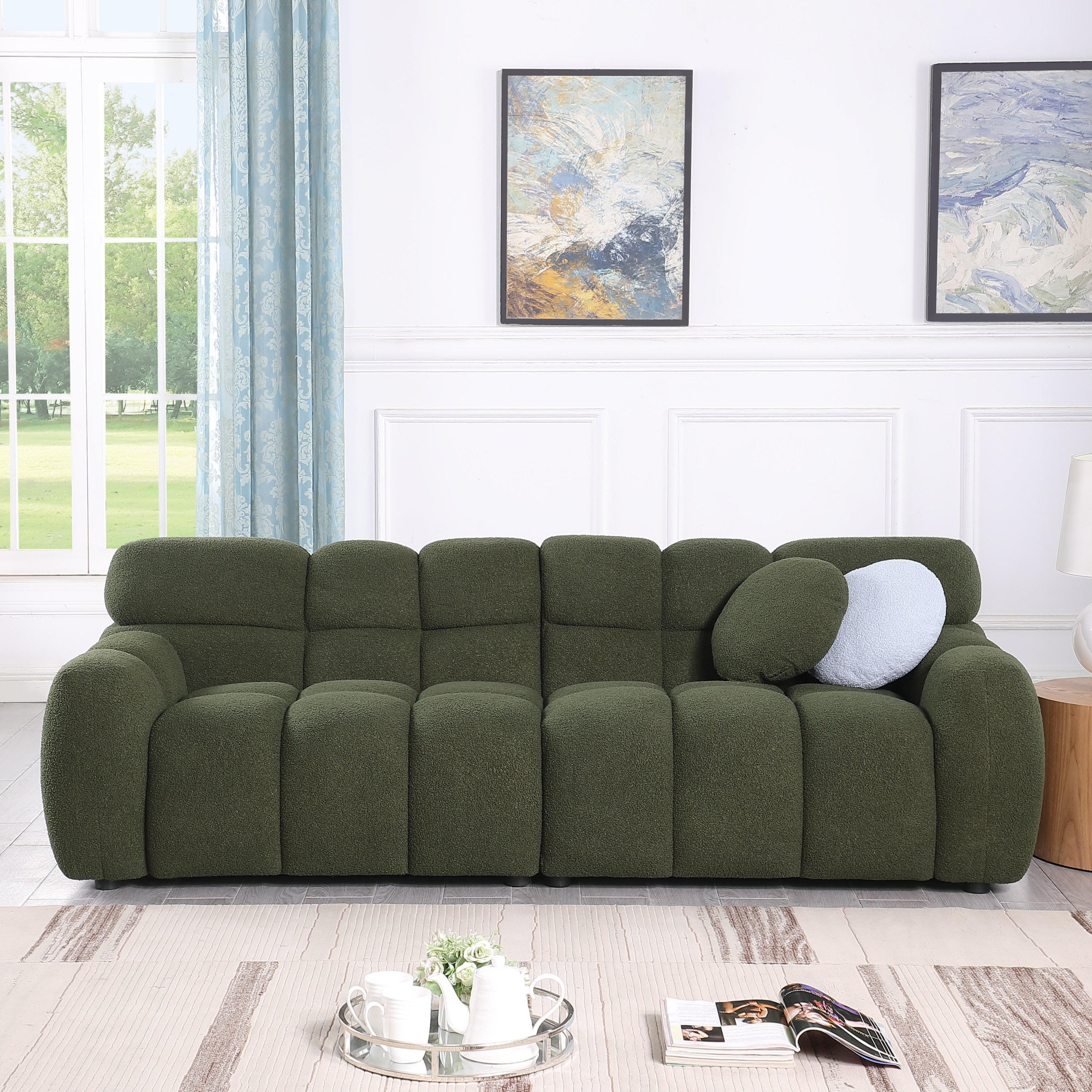 sofa and loveseater ,human body structure for USA people,  marshmallow sofa,boucle sofa ,OLIVE GREEN BOUCLE