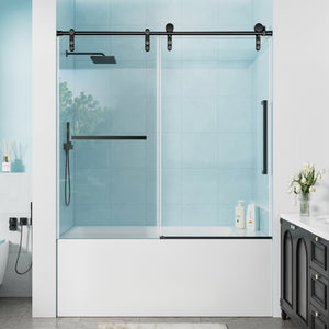 60 x 60 in Frameless Single Sliding Tub Door - 60 x 60 in / Clear Glass / Matte Black view 2
