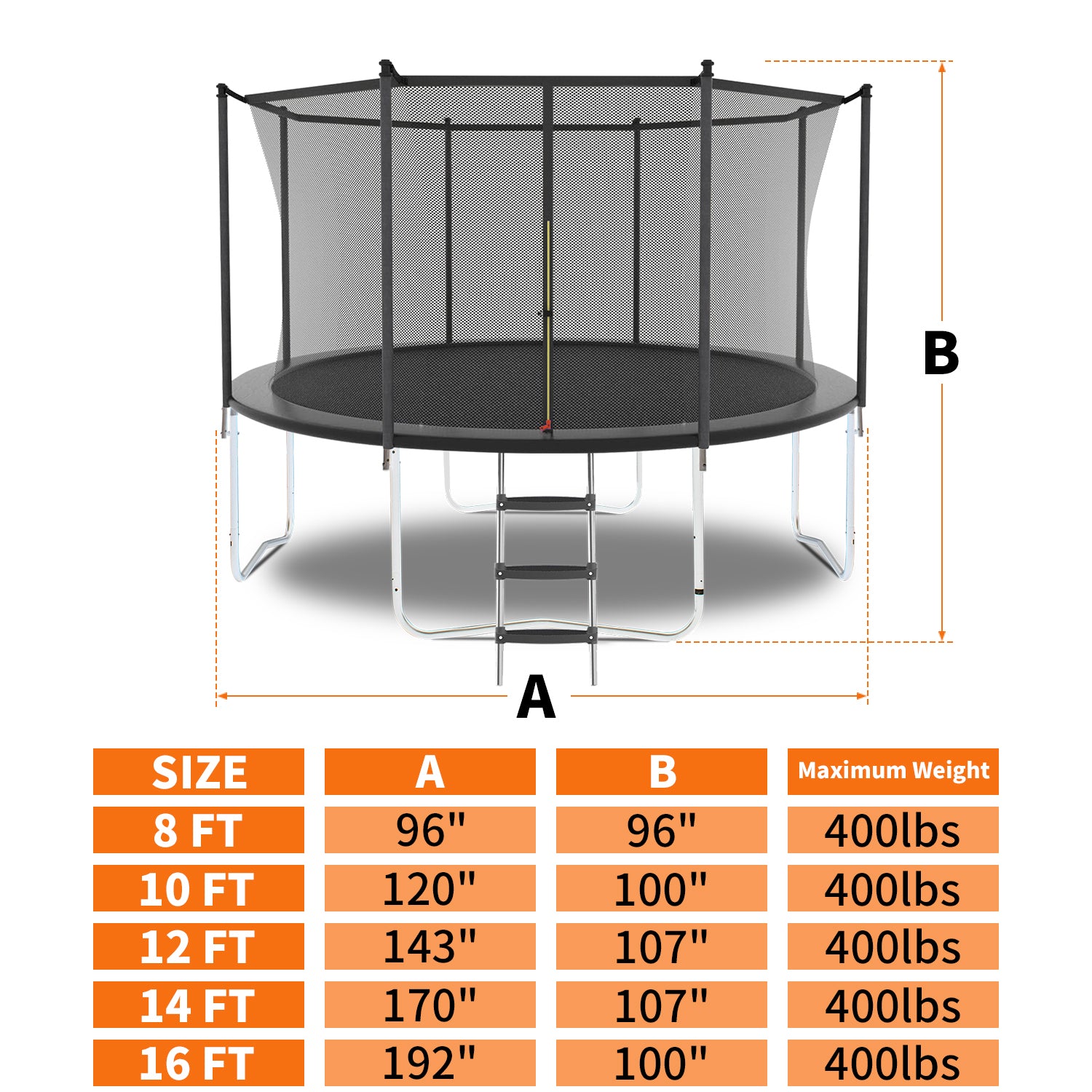 14FT Trampoline with Safety Enclosure Net, Outdoor Trampoline with Heavy Duty Jumping Mat and Spring Cover Padding for Kids and Adults