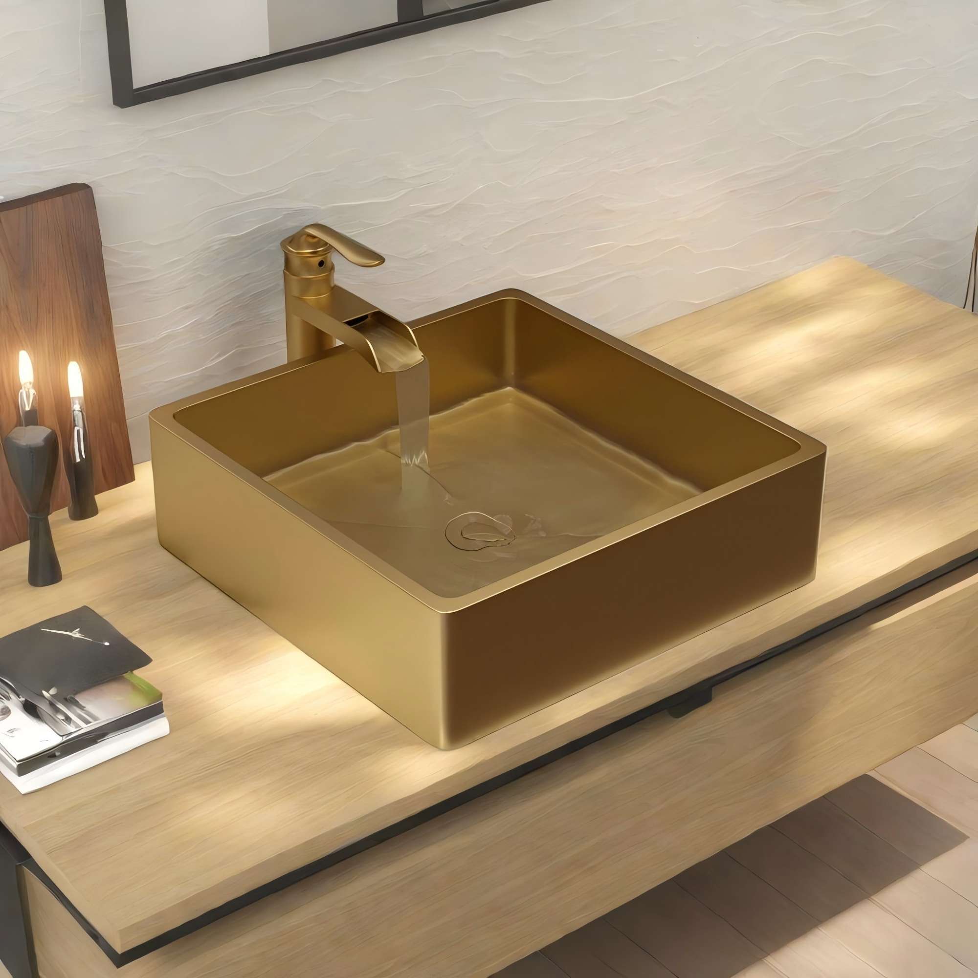 15"x15" Gold Stainless Steel Bathroom Sink with Pop Up Drain