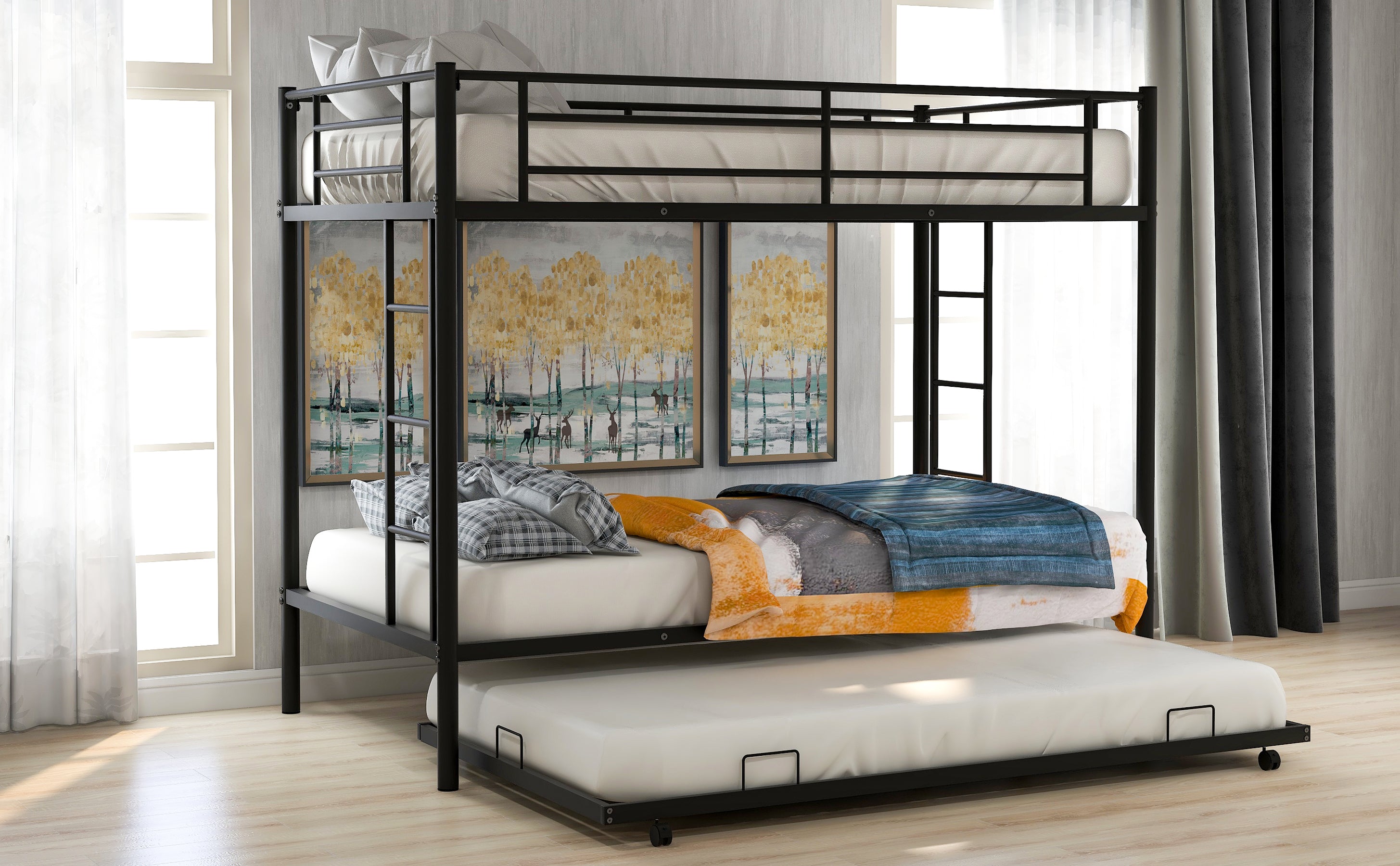 Twin over Twin Bunk Bed with Trundle, Black(OLD SKU:MF192387AAB)