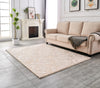 Luxury Machine Washable Beige Abstract Gold-Gilded Chinchilla Faux Fur Area Rug