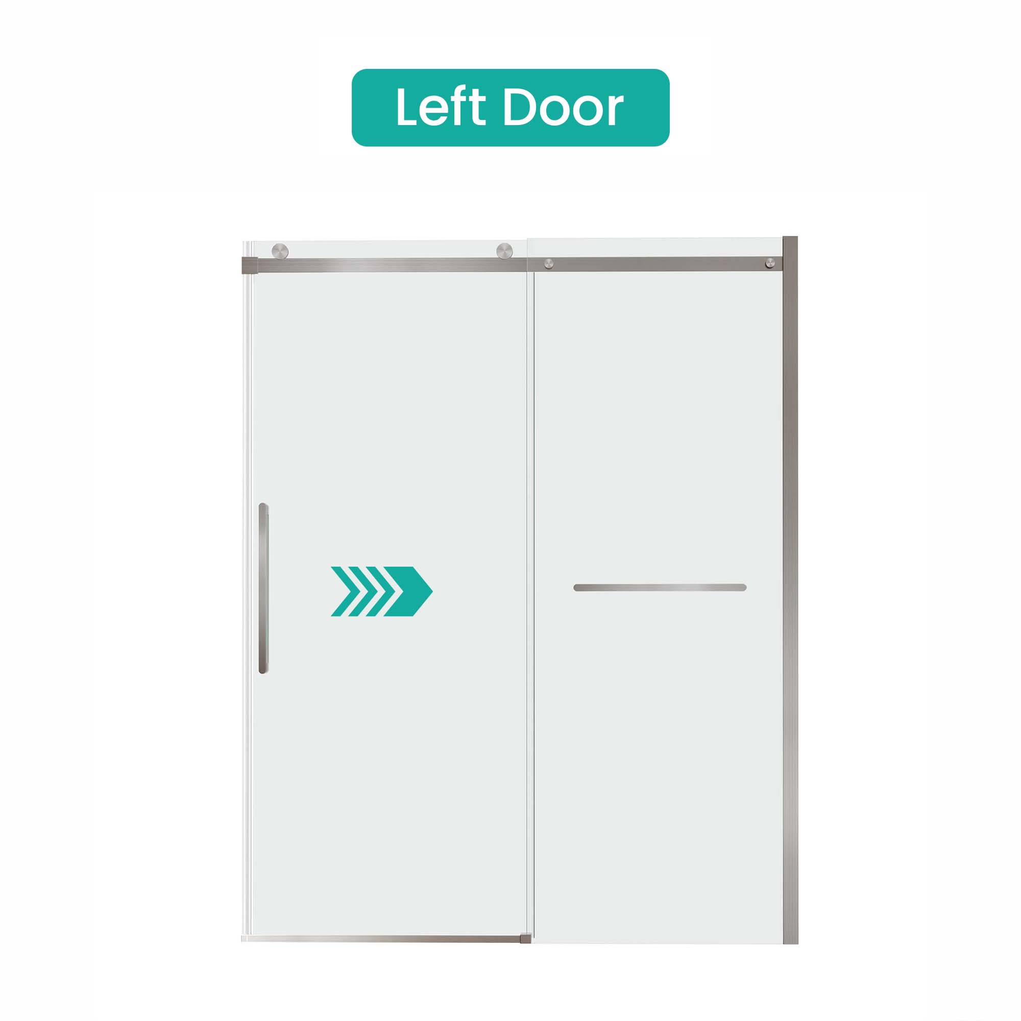 Frameless sliding shower door 56-60 in brushed nickel handle detail