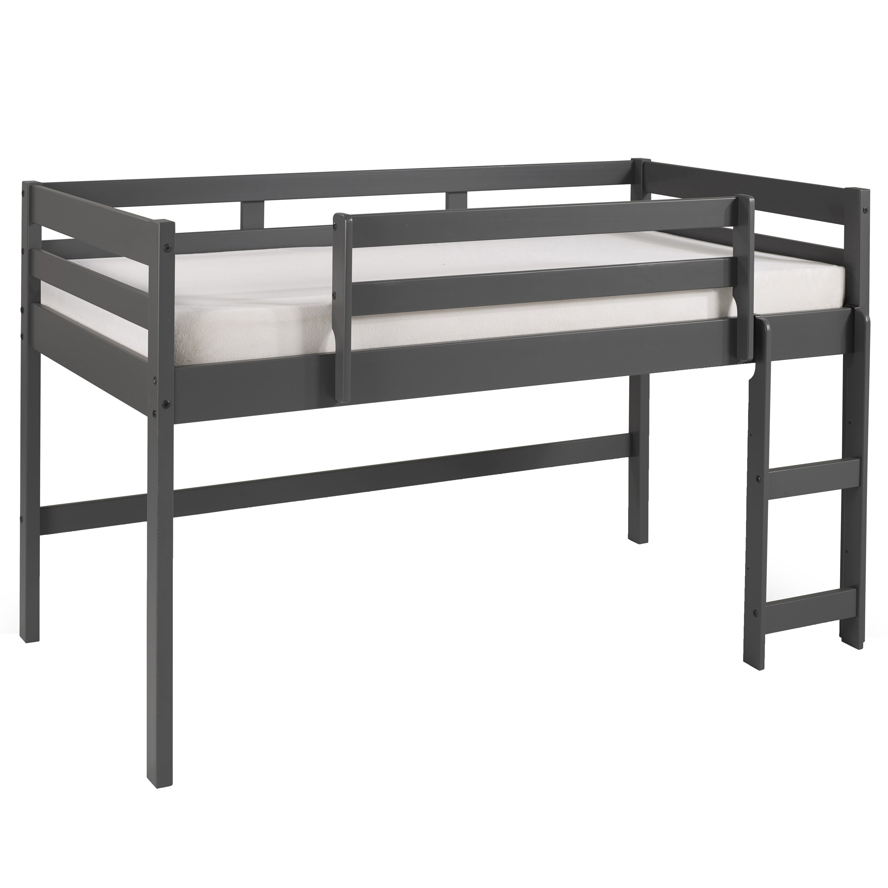 Grey Twin Loft Bed with Reversible Ladder