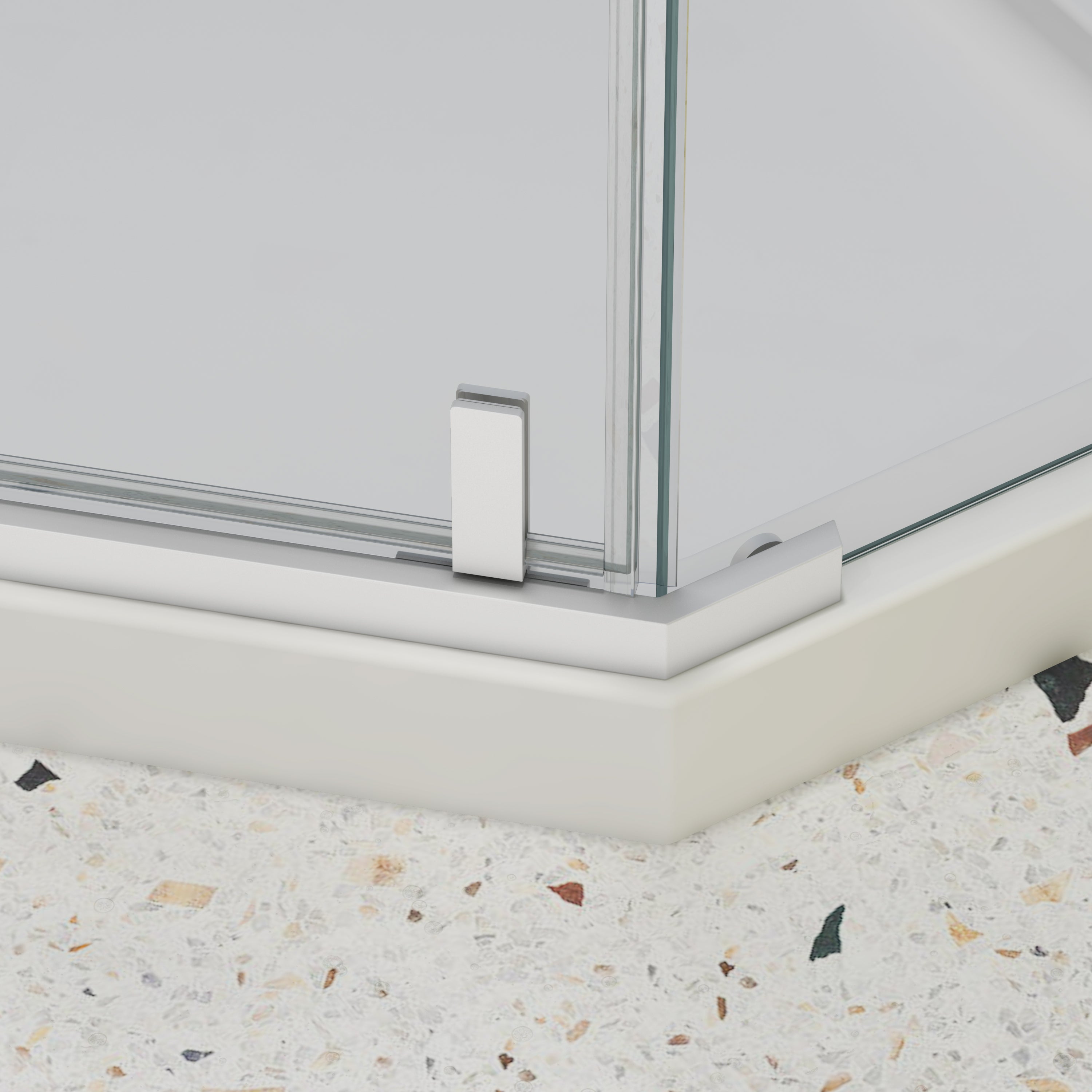 Neo-angle pivot shower enclosure matte white detail view