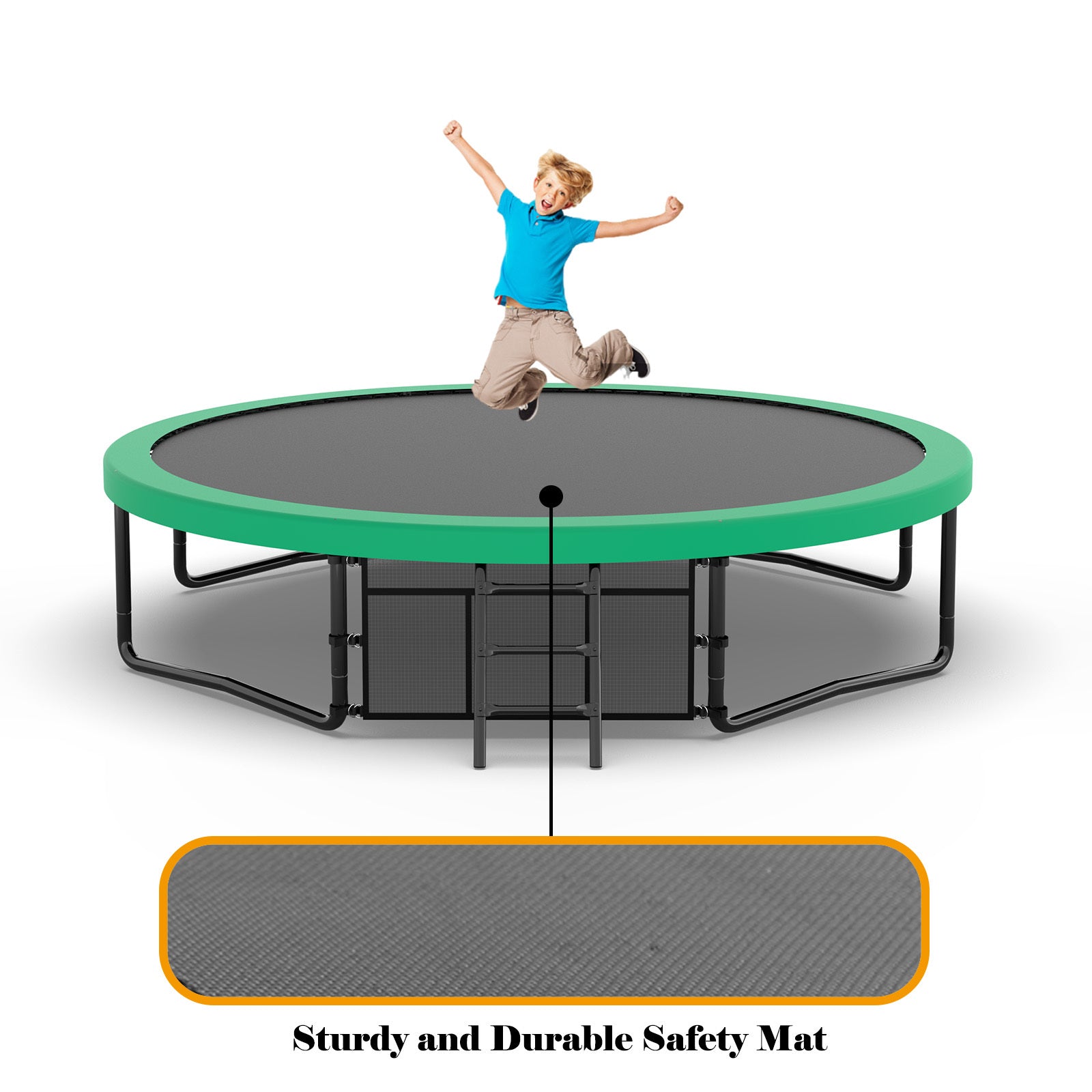 12FT Recreational Kids Trampoline with Safety Enclosure Net & Ladder, Outdoor Recreational Trampolines