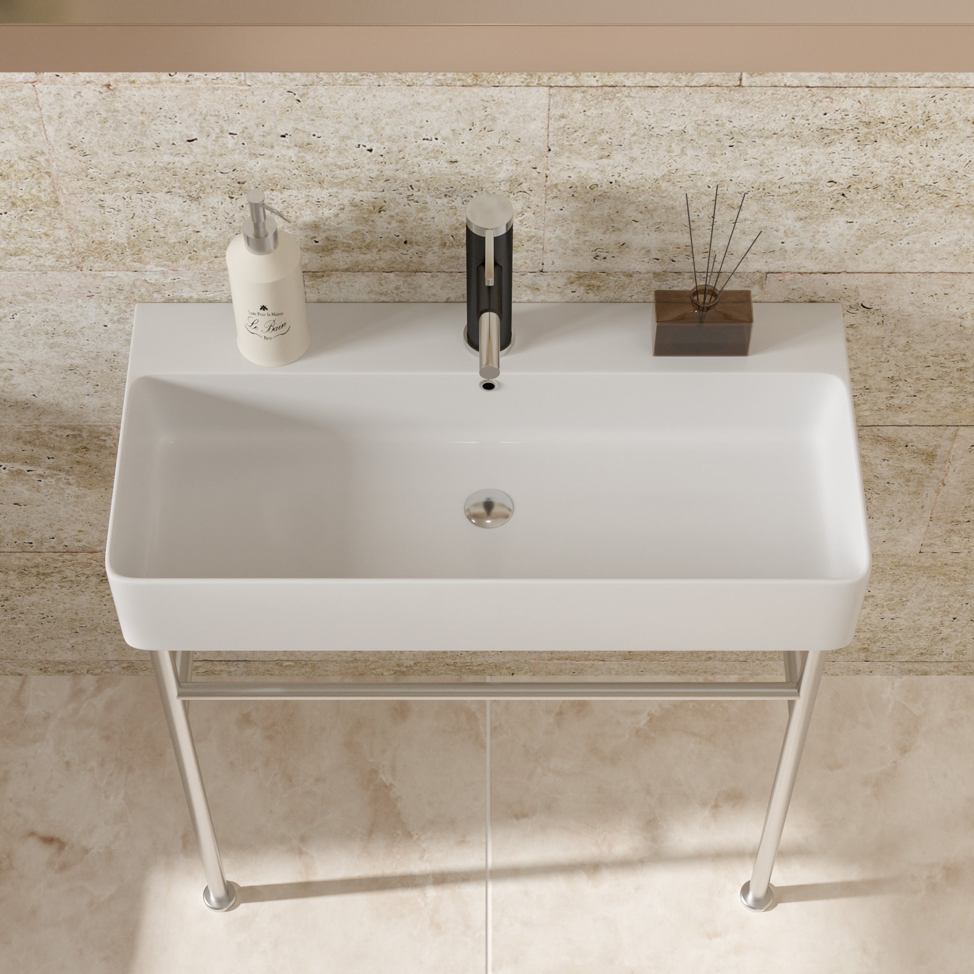 32" Bathroom Console Sink with Overflow,Ceramic Console Sink White Basin Polished Nicke Legs