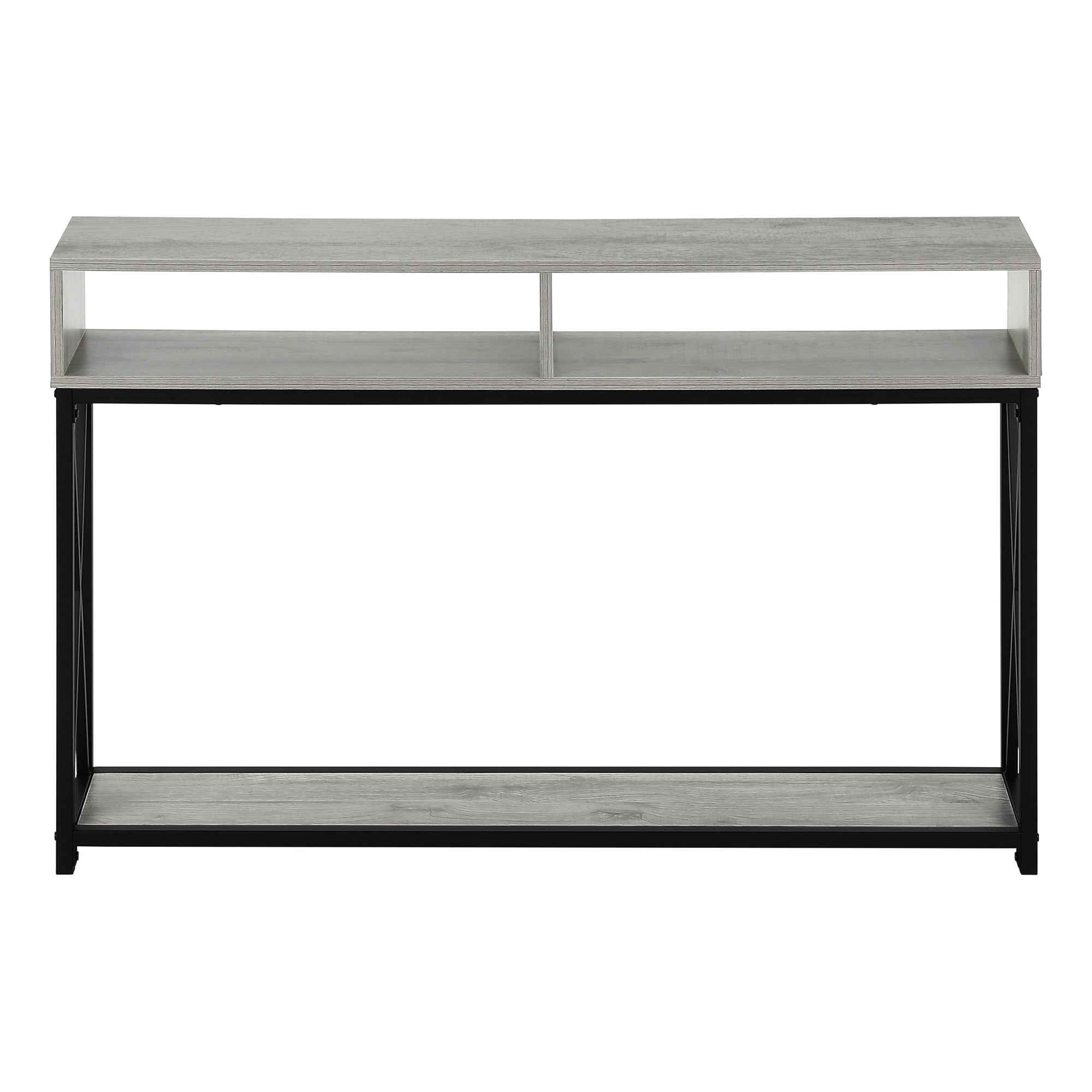 Accent Table, Console, Entryway, Narrow, Sofa, Living Room, Bedroom, Grey Laminate, Black Metal, Contemporary, Modern