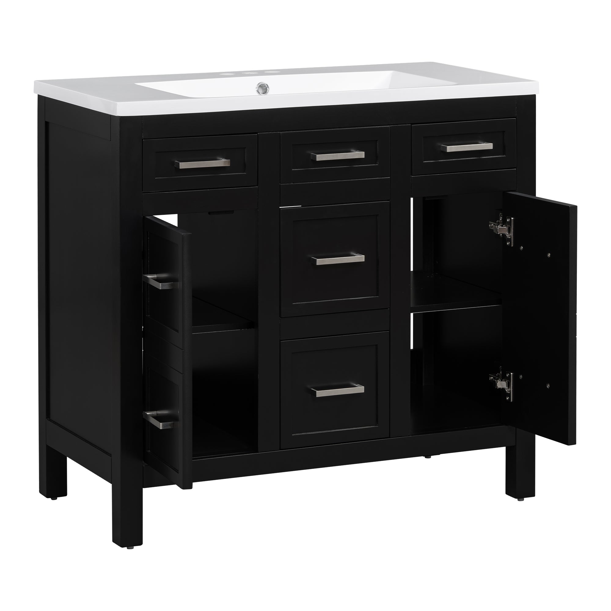 36" Bathroom Vanity Cabinet with Resin Integrated Sink - 4 Drawers, 2 Doors