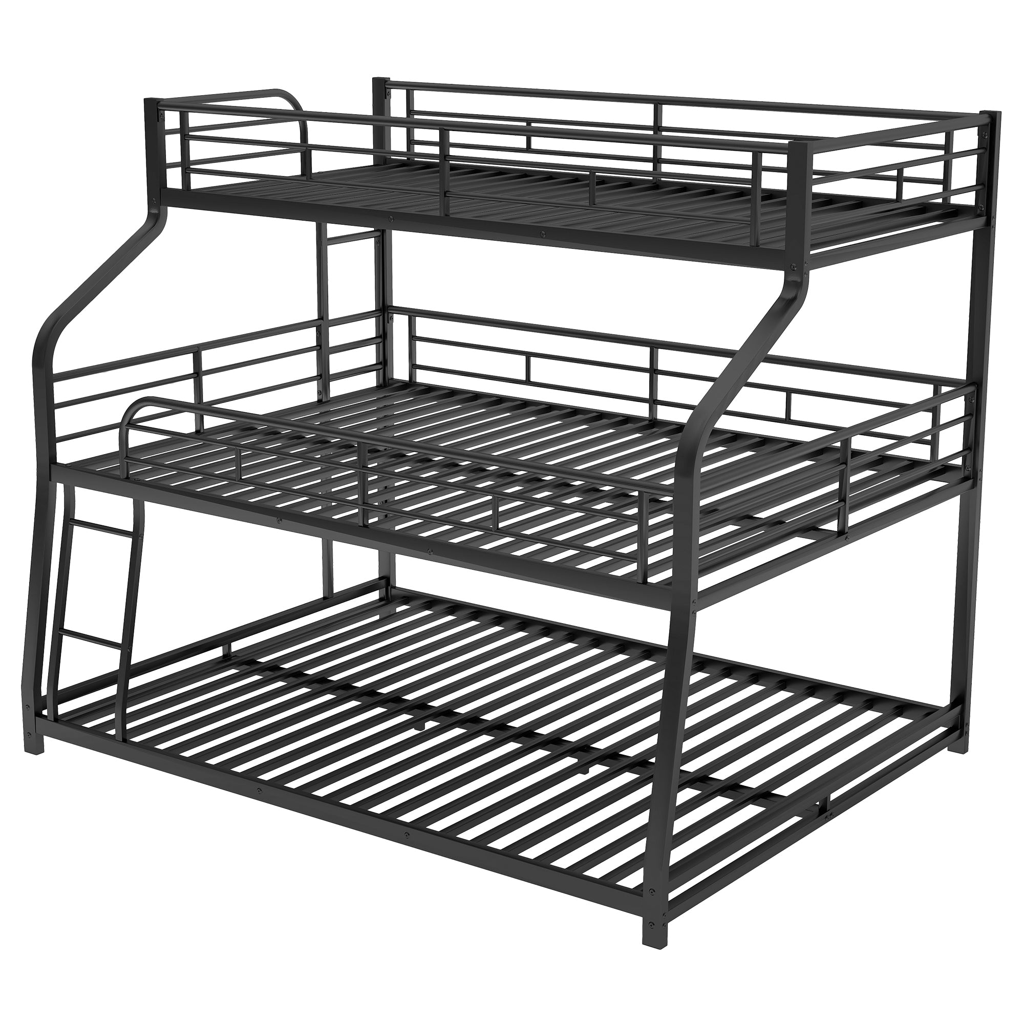 Twin XL/Full XL/Queen Triple Bunk Bed with Long and Short Ladder and Full-Length Guardrails,Black