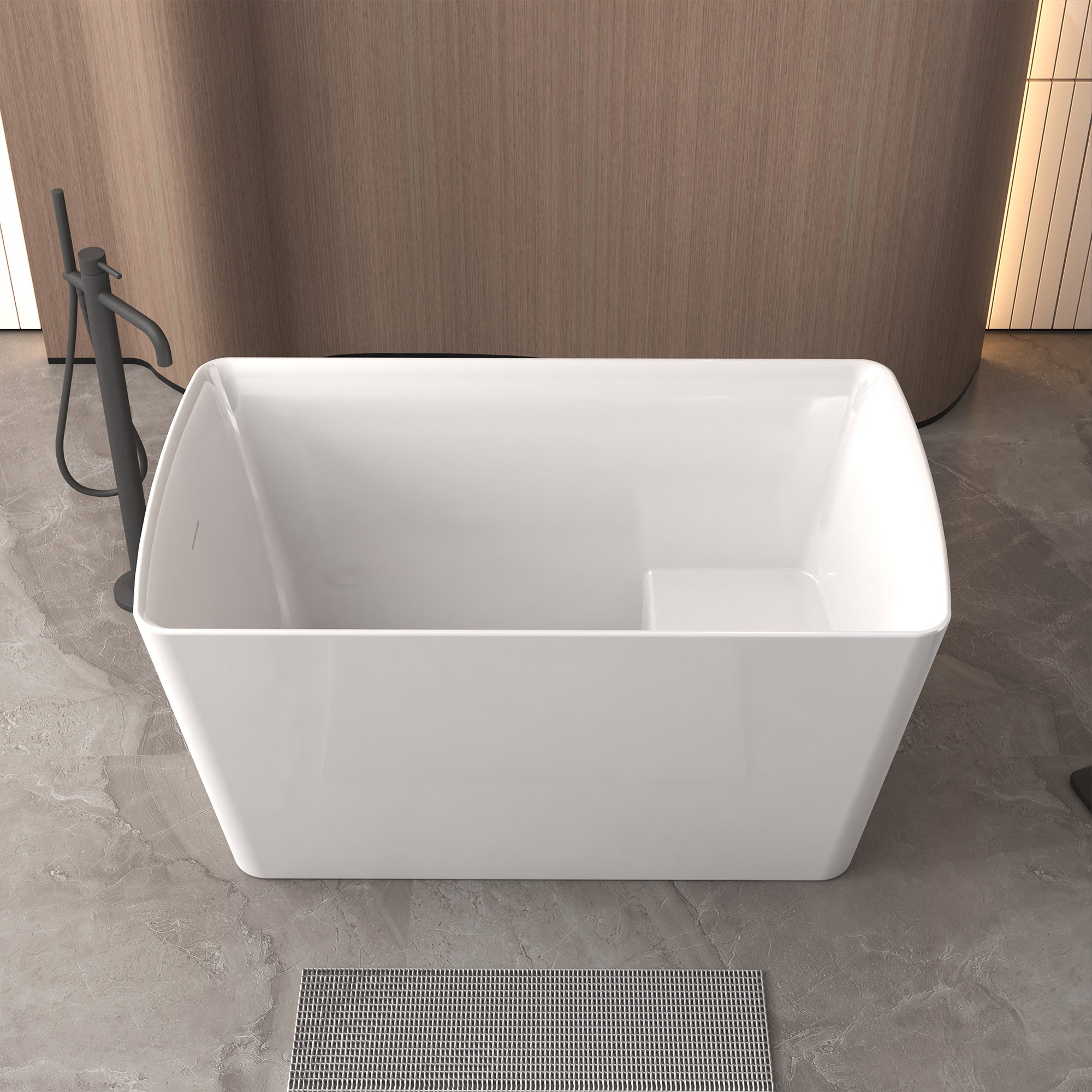 47-inch acrylic freestanding bathtub in gloss white, full front view