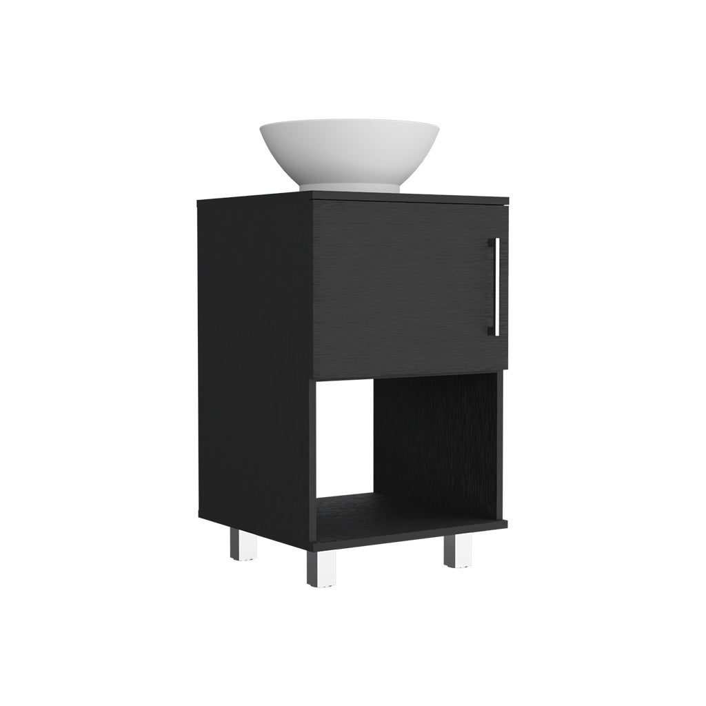 Gouda 18" Single Bathroom Vanity, One Open Shelf, Single Door Cabinet -Black