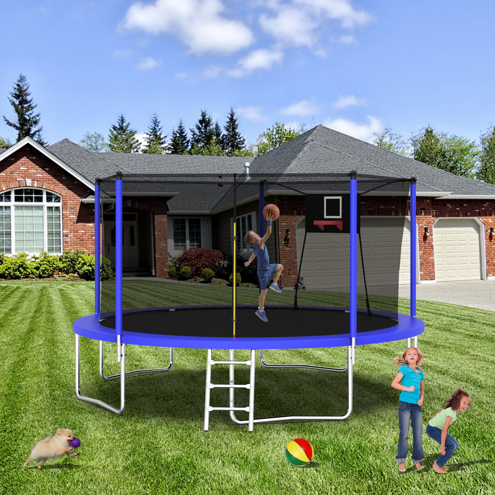 14FT Trampoline ,Sports Fitness Trampolines with Enclosure Net, Recreational Trampolines for Outdoor Indoor