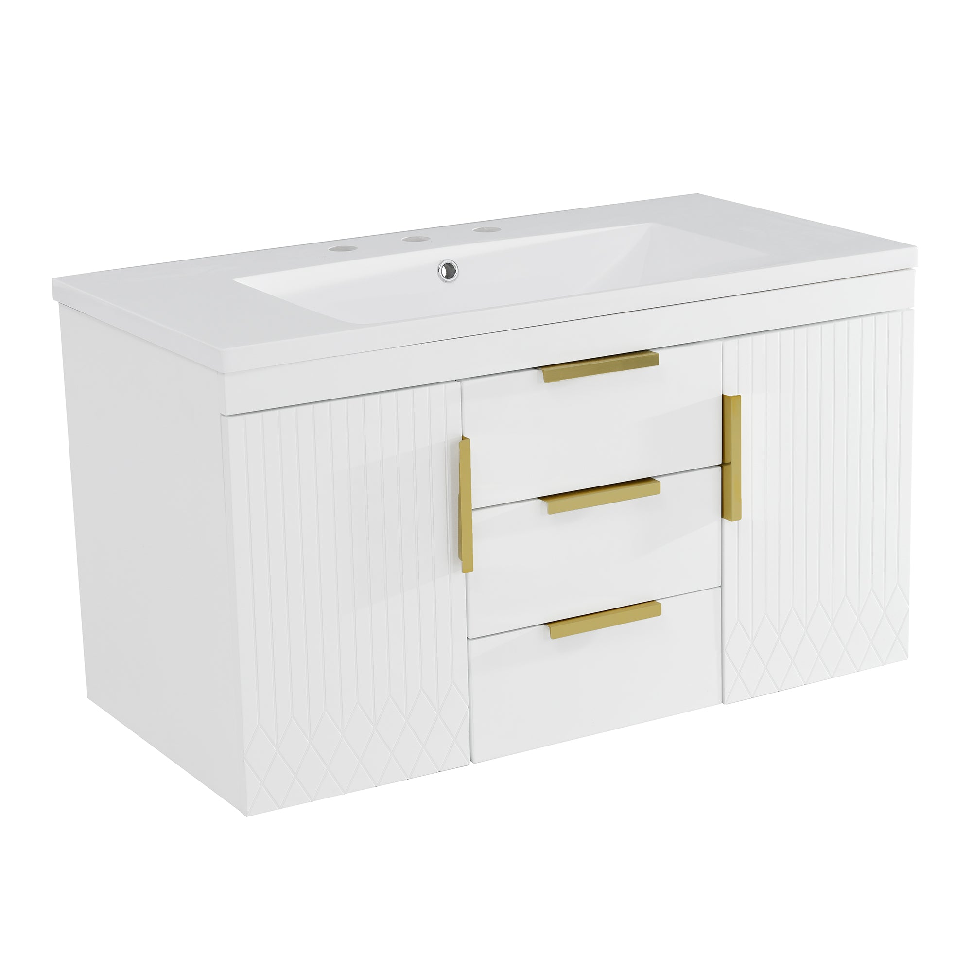 36'' Wall Mounted Bathroom Vanity with Resin Sink, Floating Bathroom Storage Cabinet with 2 Drawers, Solid Wood Bathroom Cabinet