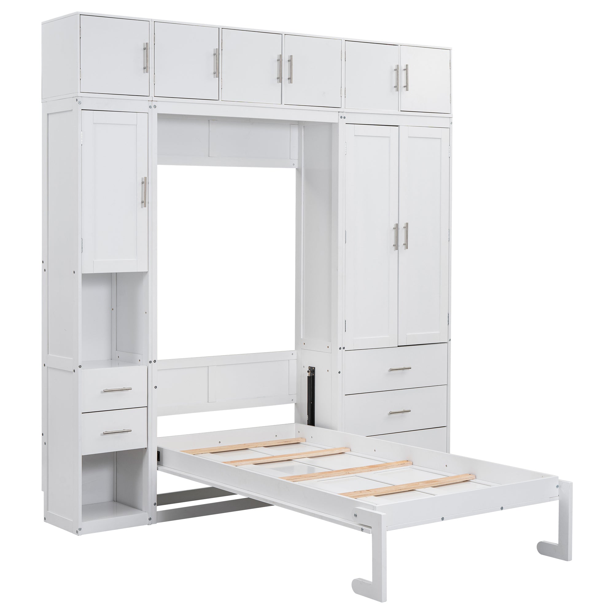 Twin Size Murphy Bed with Lockers and Wardrobes, With installation video, White