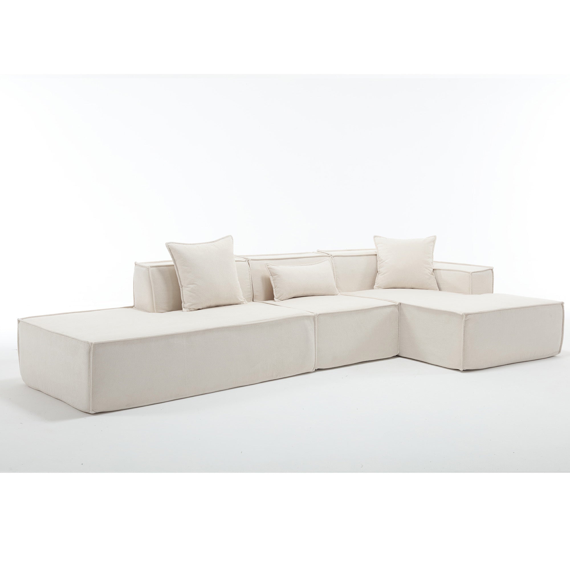 [VIDEO PROVIDED] Modular combination living room sofa set, modern minimalist sofa, free installation sofa, L-shaped, Italian minimalist tofu block sofa, Right-Hand Facing,Terrycloth fabric ,Beige