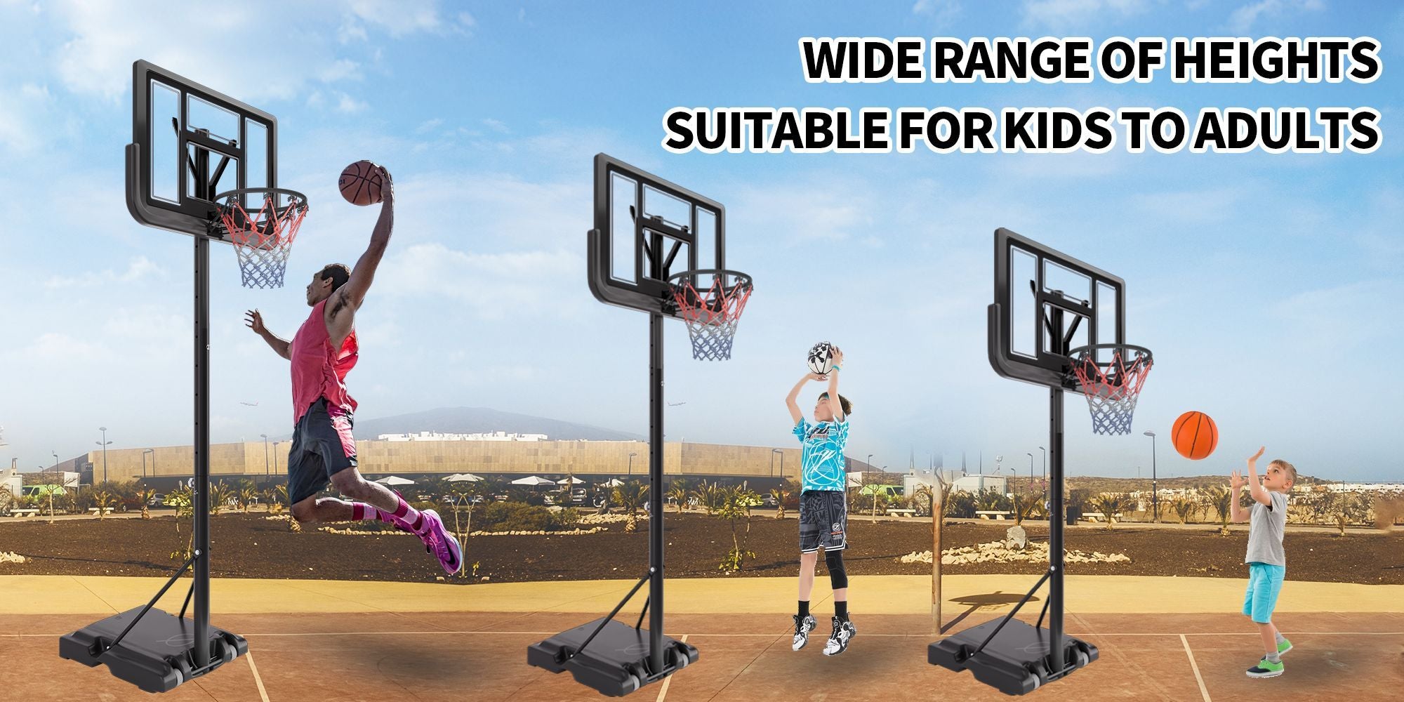 Basketball Hoop Basketball System 4.76-10ft Height Adjustable with 4 Basketball, Net Pocket, Inflator Set