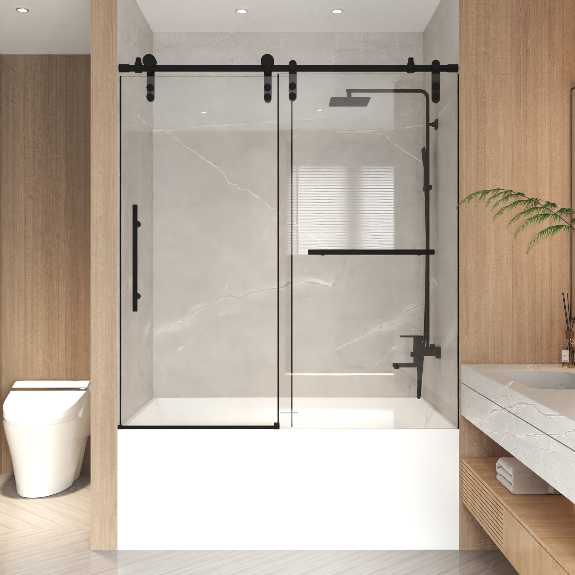 56-60 x 66 in Frameless Sliding Tub Door - 56-60 x 66 in / Brushed Nickel view 1