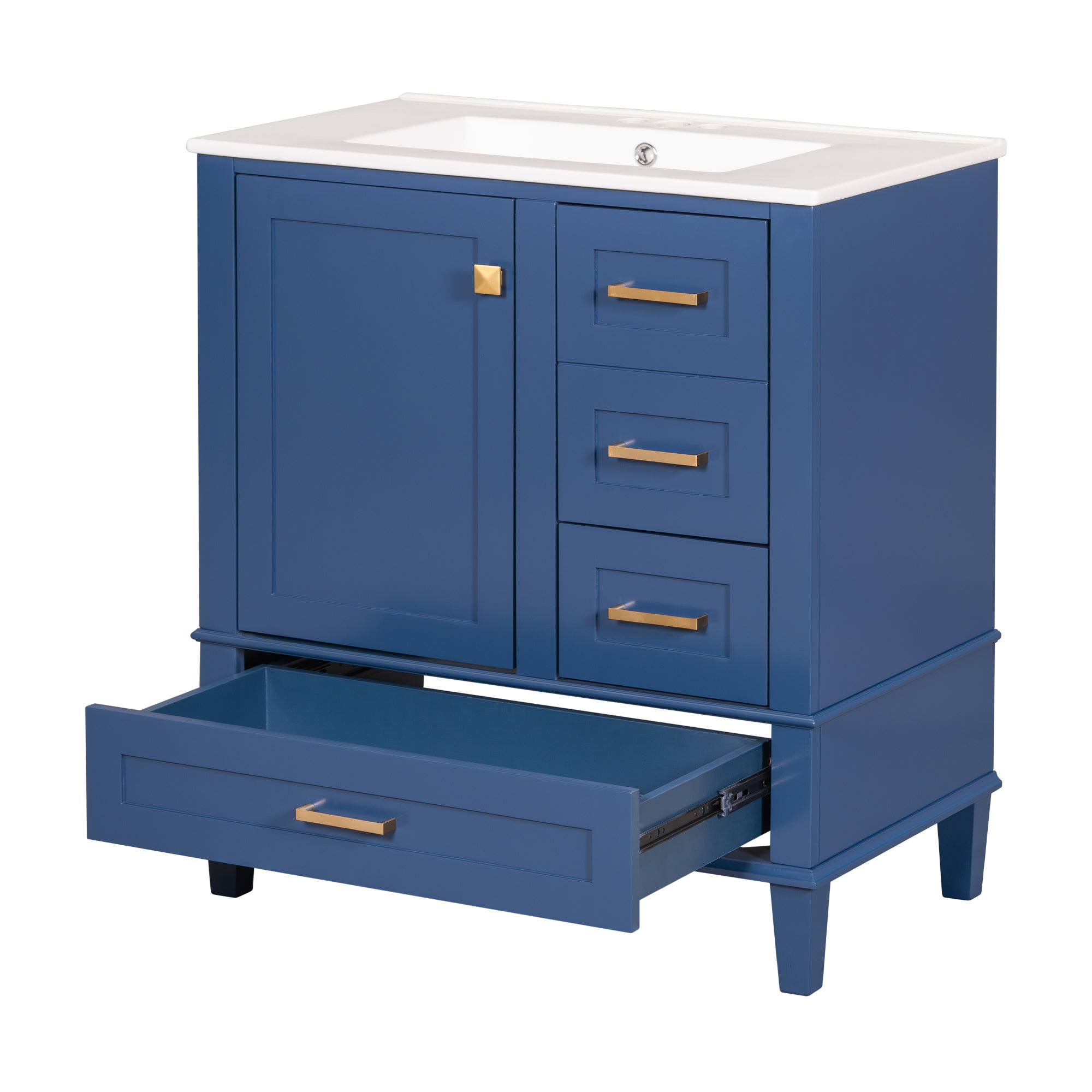 30" Bathroom Vanity , Modern Bathroom Cabinet with Sink Combo Set, Bathroom Storage Cabinet with a Soft Closing Door and 3 Drawers, Solid Wood Frame(Blue)