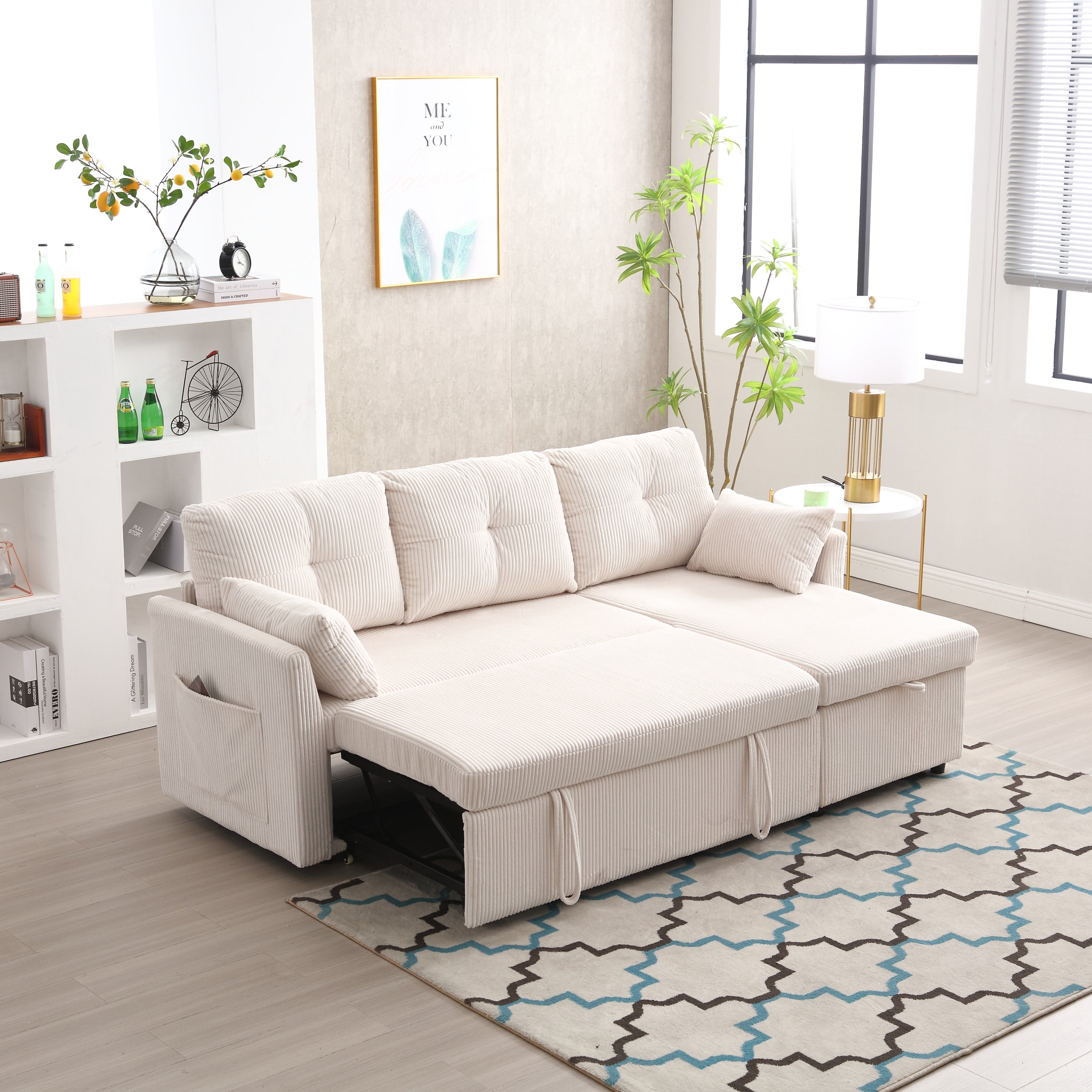 UNITED WE WIN-Furniture, modular L-shaped sofa, modular long sofa with reversible chaise lounge, Sofa bed, Sleeper sofa, modular sofa combination with storage seats.