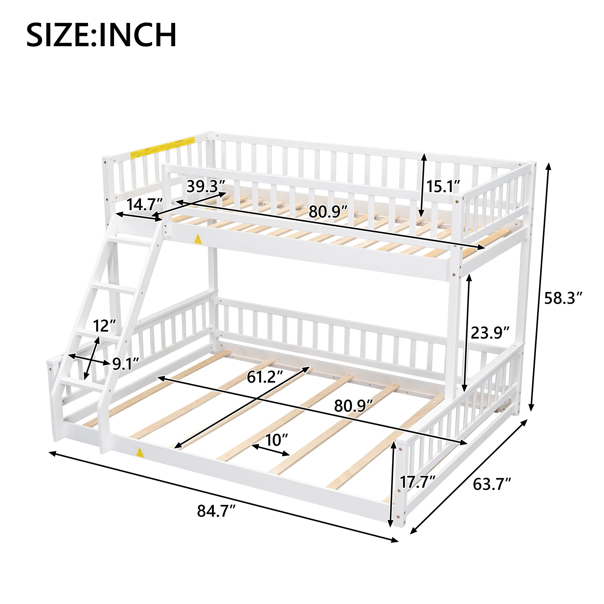 Twin XL over Queen Bunk Bed with Ladder, White — supplier product image 4