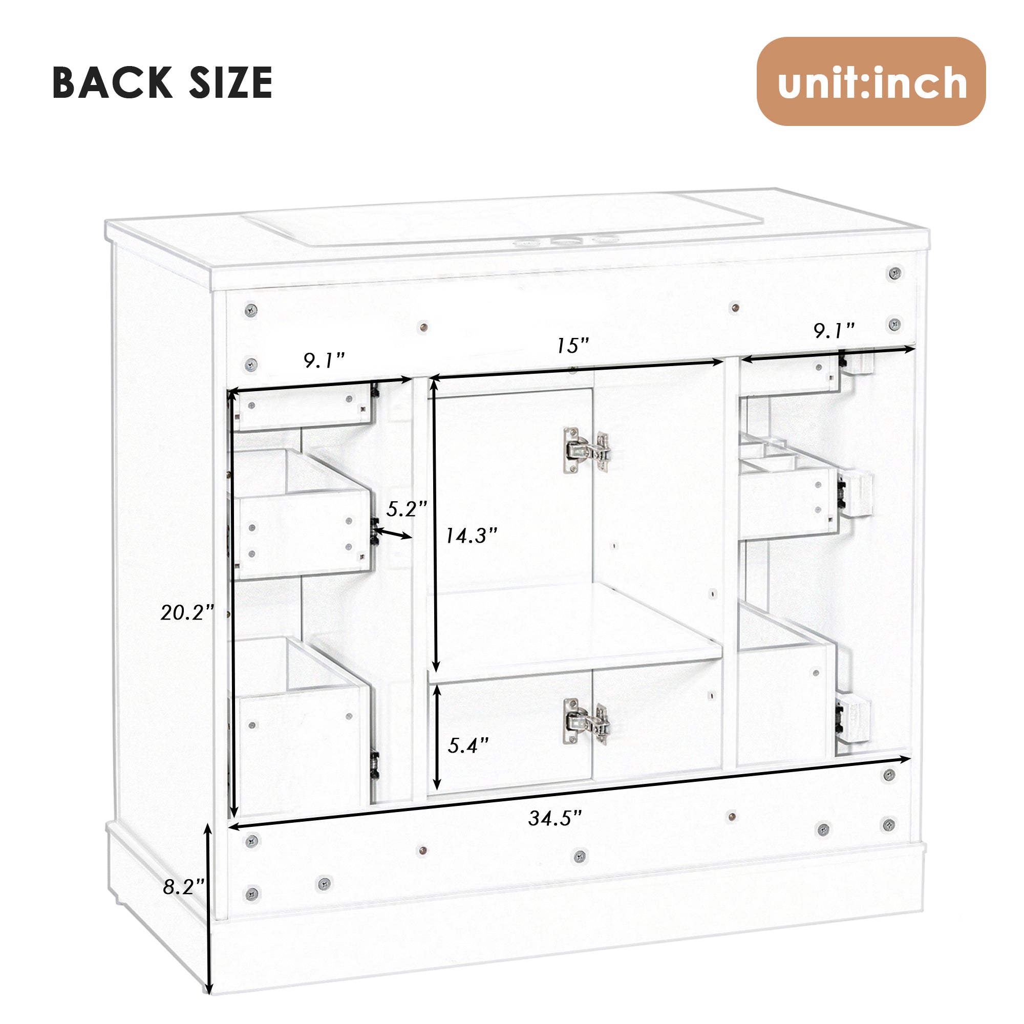 36" Bathroom Vanity with Sink Combo, One Cabinet and Six Drawers, Solid Wood and MDF Board, White