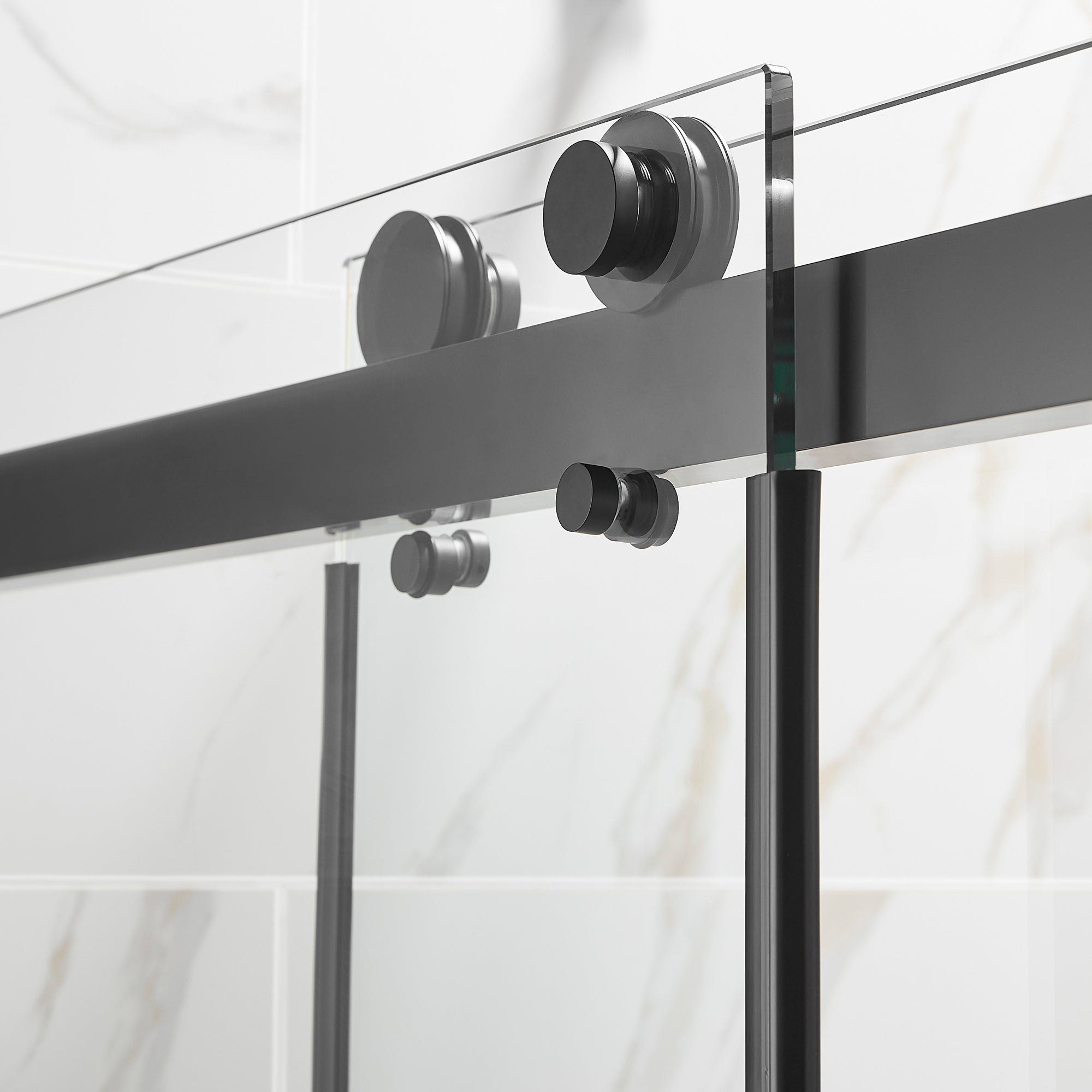 56" - 60"W x 76"H Frameless Double Sliding Shower Door, 3/8"(10mm) Clear Tempered Glass, Glass Door For Bathroom, Matte Black Finish