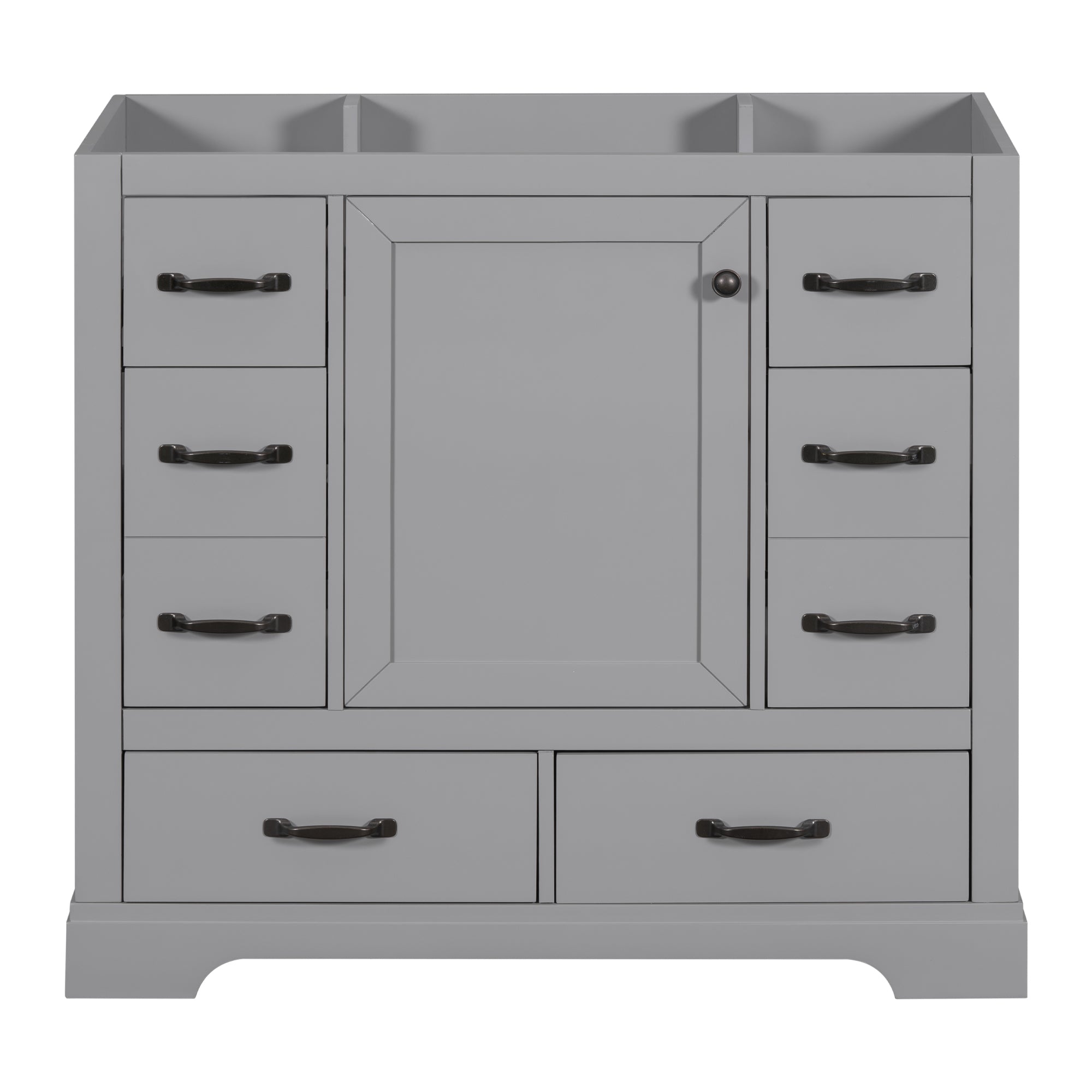 36" Bathroom Vanity without Sink, Cabinet Base Only, Six Drawers, Multi-Functional Drawer Divider, Adjustable Shelf, Grey