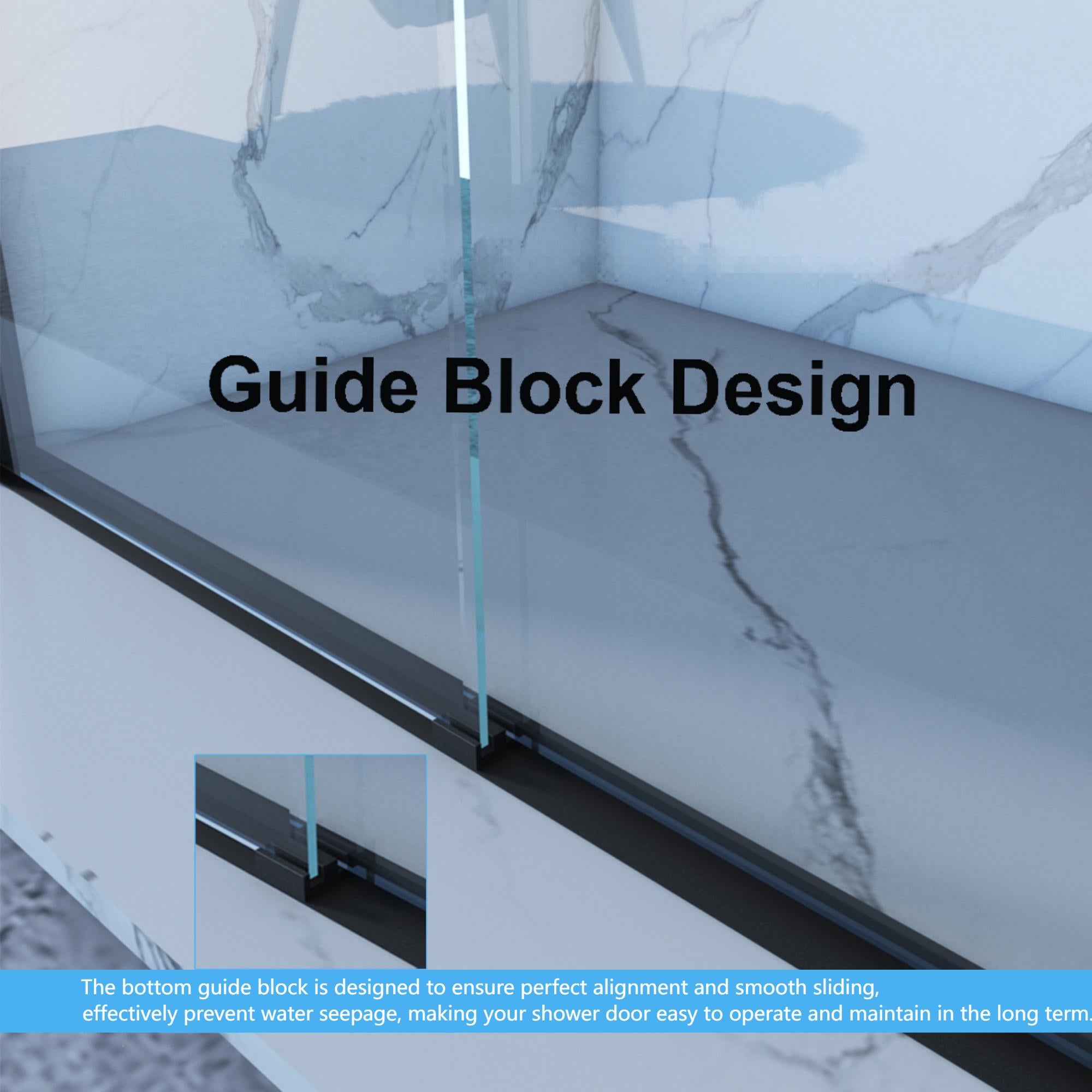 Sliding shower door matte black frame detail