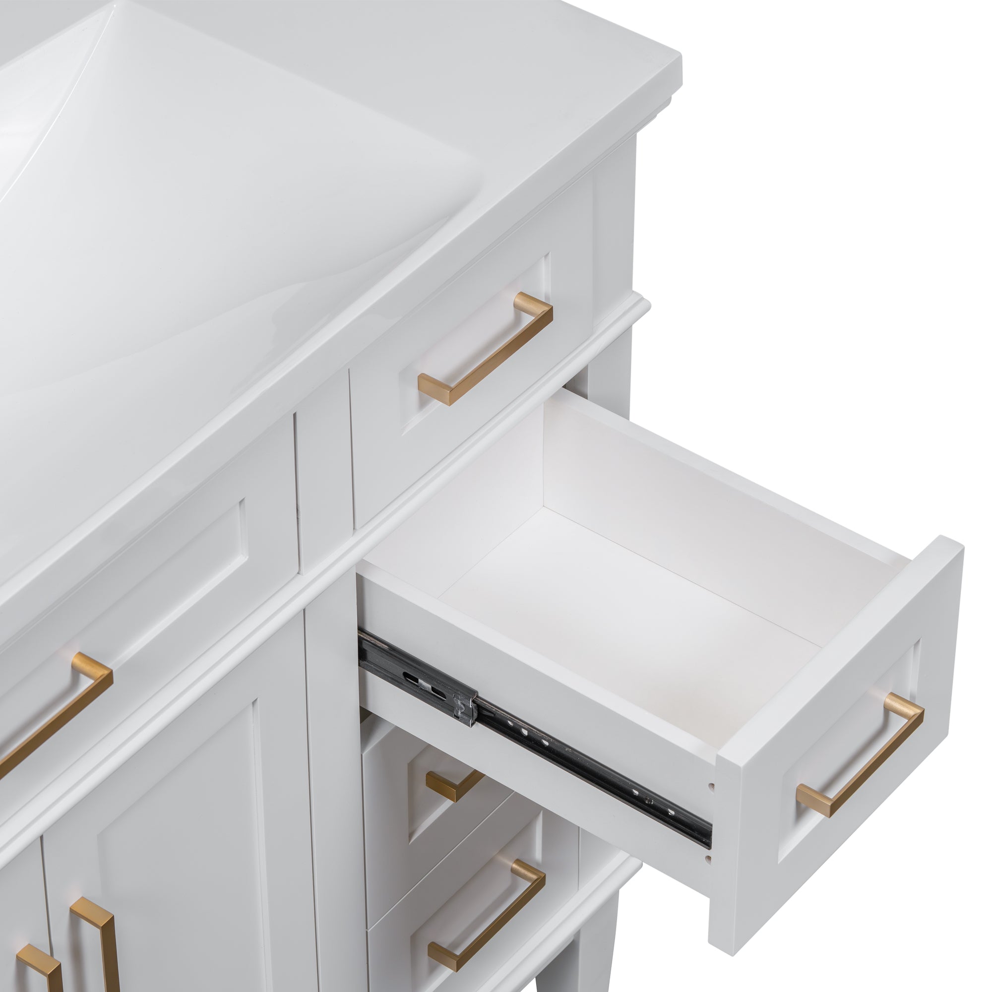 36-inch Bathroom Vanity with Resin Sink, Modern Bathroom Cabinet in White,Featuring Two Soft Close Doors and Four Drawers