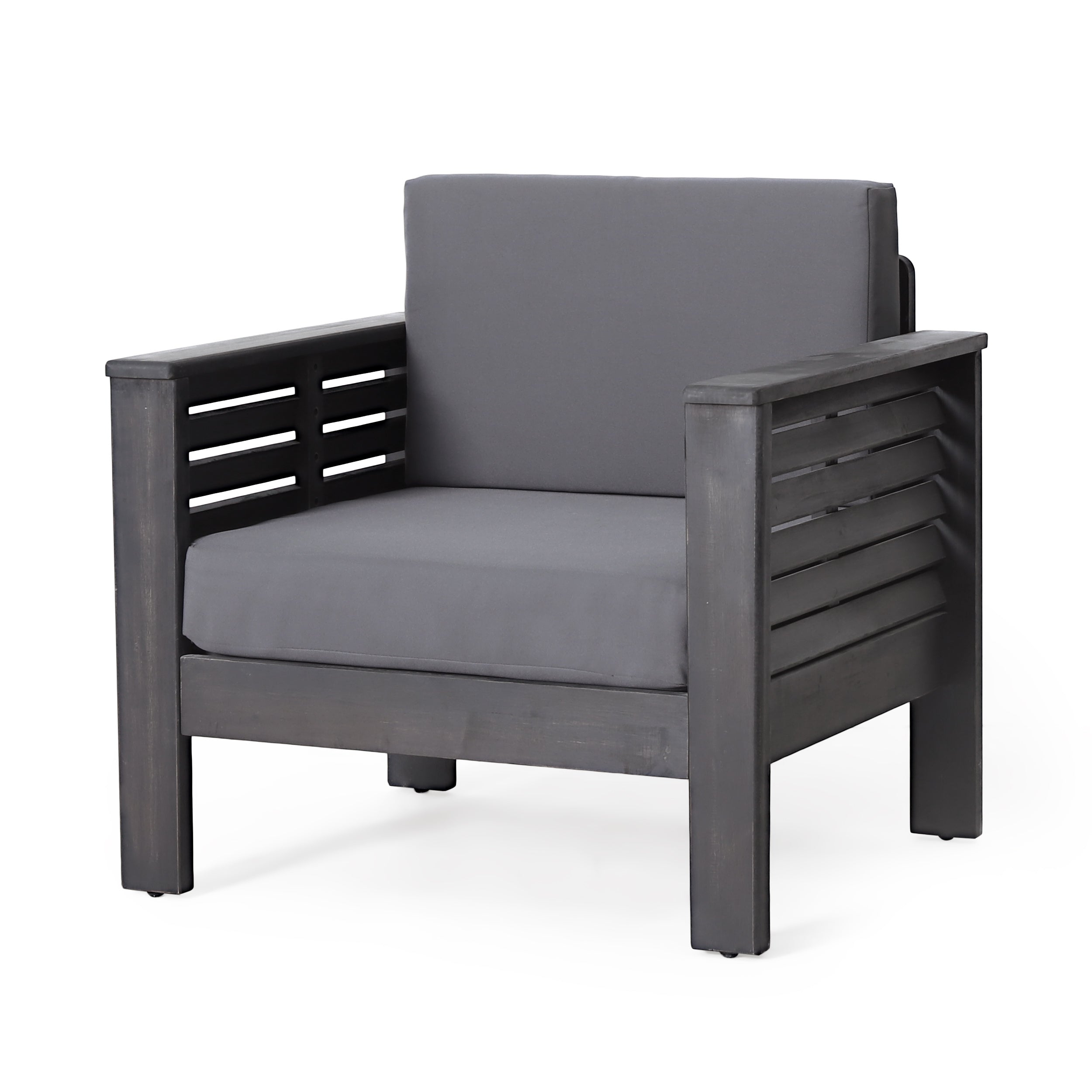 Outdoor Acacia Wood Club Chairs with Cushions, Dark Gray, 27.75"D x 32"W x 27.75"H