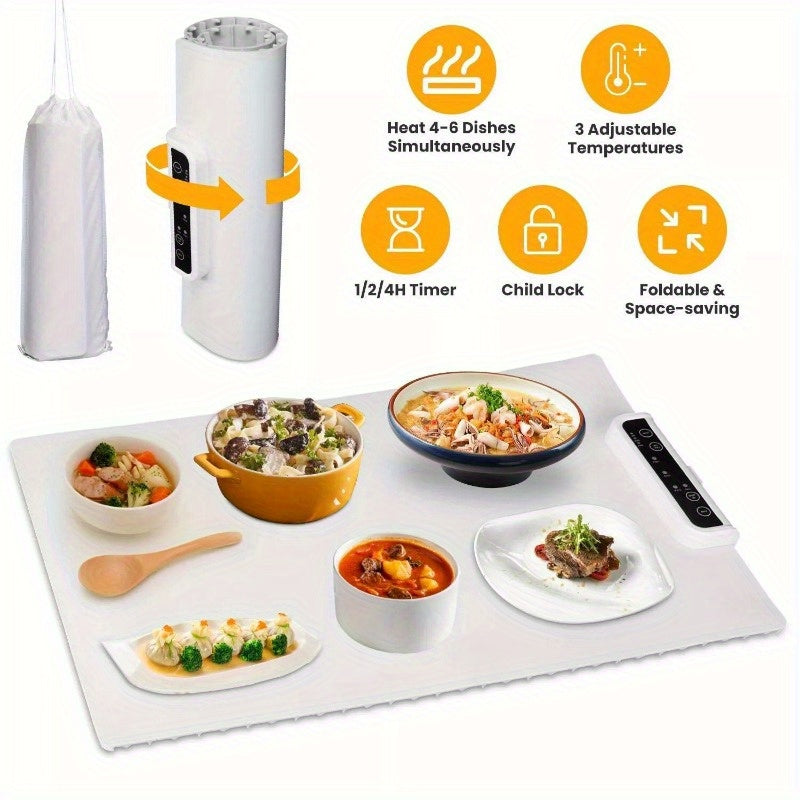 Electric Heating Tray with Adjustable Temperature Roll Up Food Warmer Heating Pad