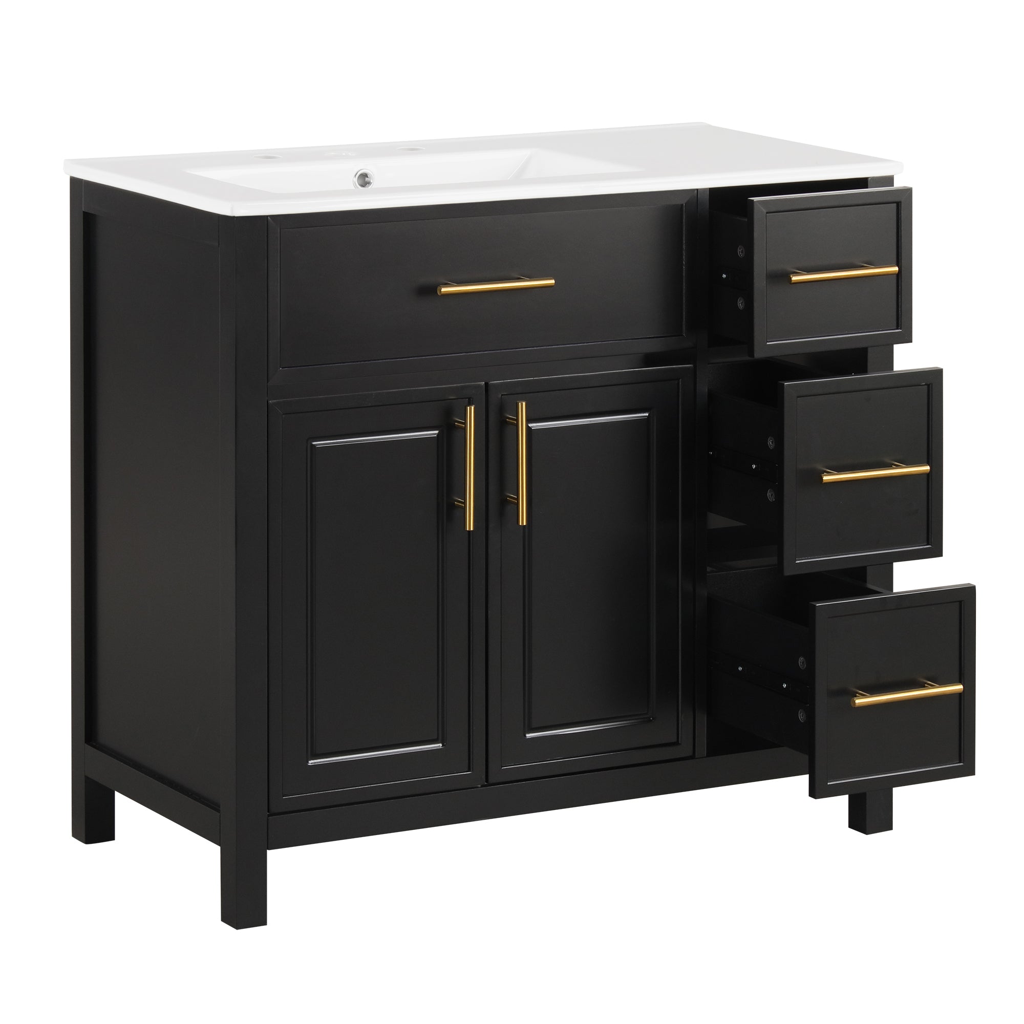 36" Bathroom Vanity with Sink Top, Bathroom Vanity Cabinet with Two Doors and Three Drawers, Solid Wood , MDF Boards ,One Package, Black