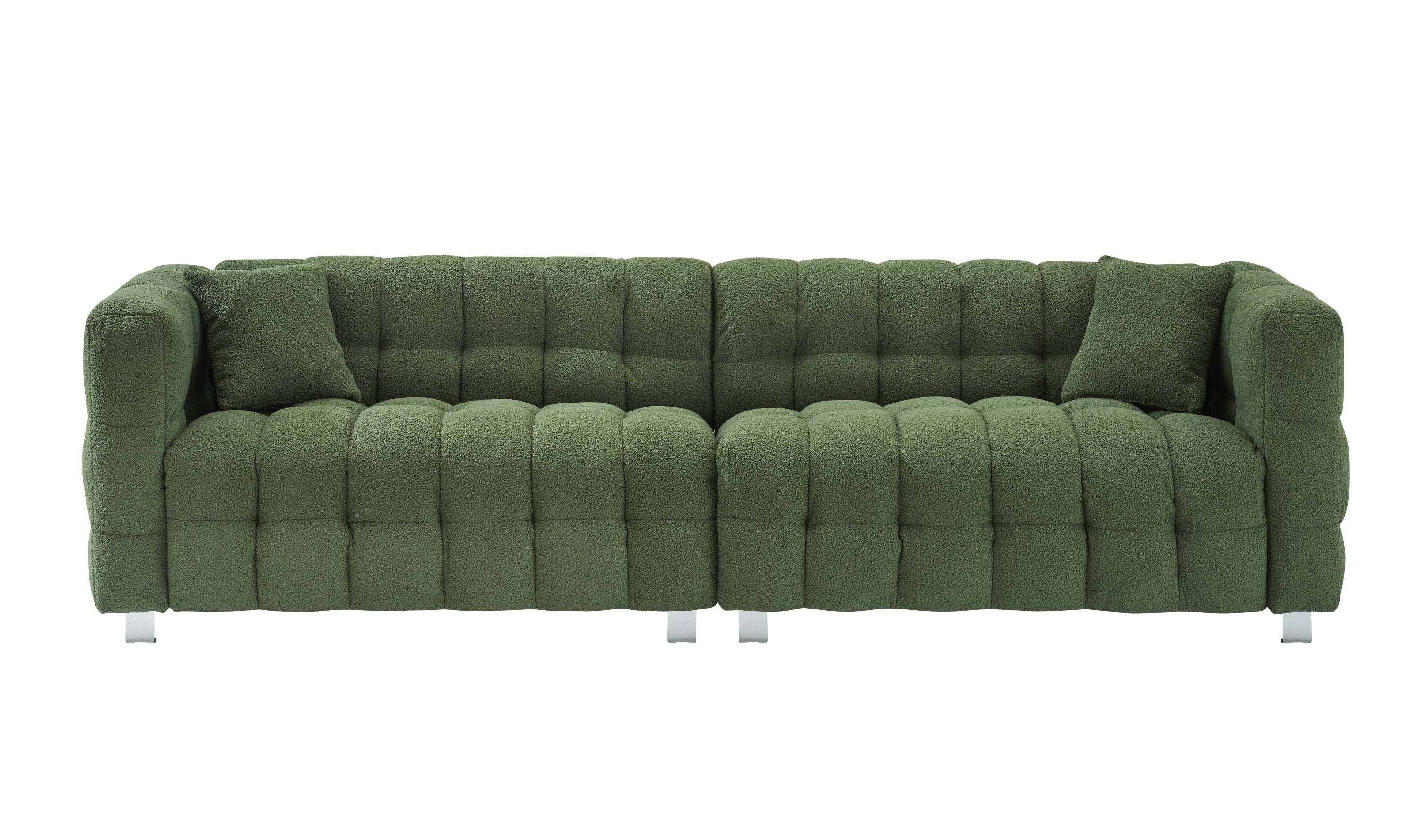 Luxurious 102-Inch Green Teddy Fleece Sofa for Living Room, Bedroom, or Apartment - Includes Two Throw Pillows & Reinforced with Heavy-Duty Hardware Feet