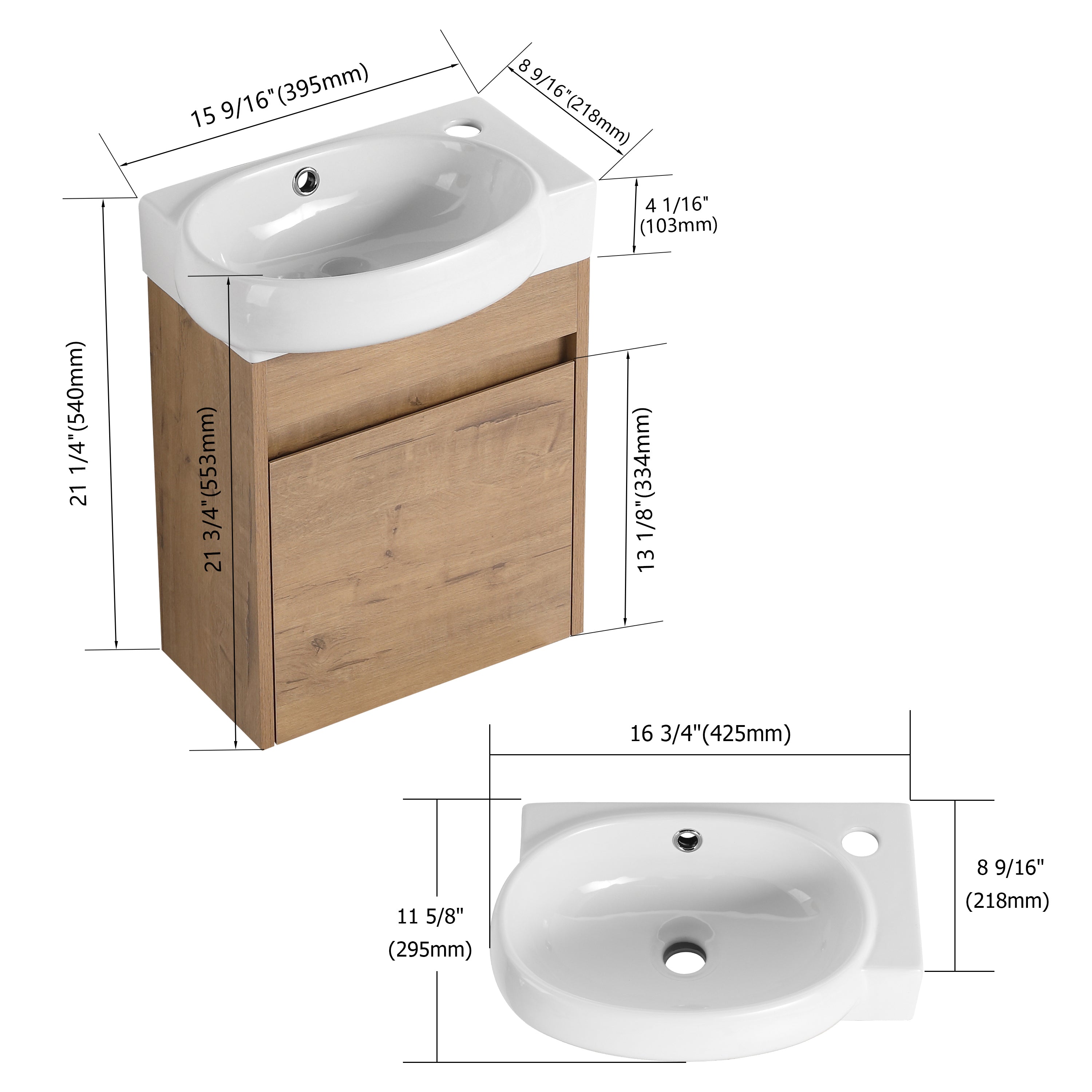 Soft Close Doors Bathroom Vanity With Sink,16 Inch  For Small Bathroom