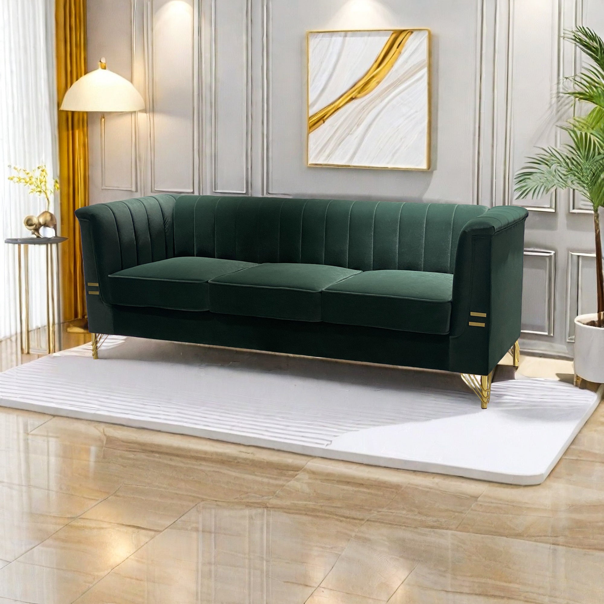 FX-P82-GR(sofa)-82.67'' W Velvet Sofa, Mid-Century Sofa Furniture Chesterfield Couch for Living Room (Sofa, Green)