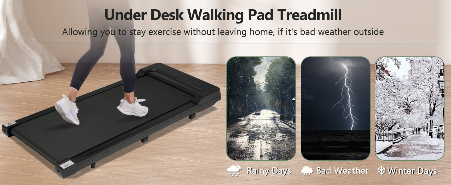 Walking Pad Under Desk Treadmill for Home Office -2.5HP Walking Treadmill 0.6-4MPH 300LBS Capacity Treadmill for Walking Running Remote Control Batteries