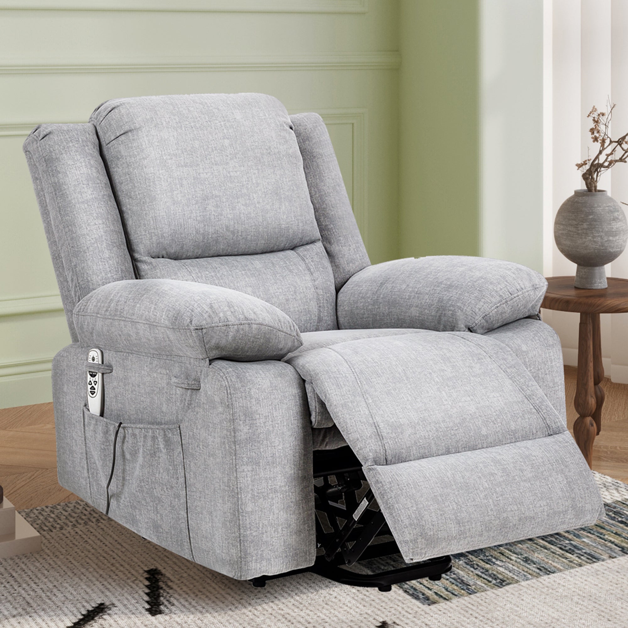 Electric Power Recliner Chair With Massage For Elderly ,Remote Control Multi-function Lifting, Timing, Cushion Heating Chair With Side Pocket Light Grey