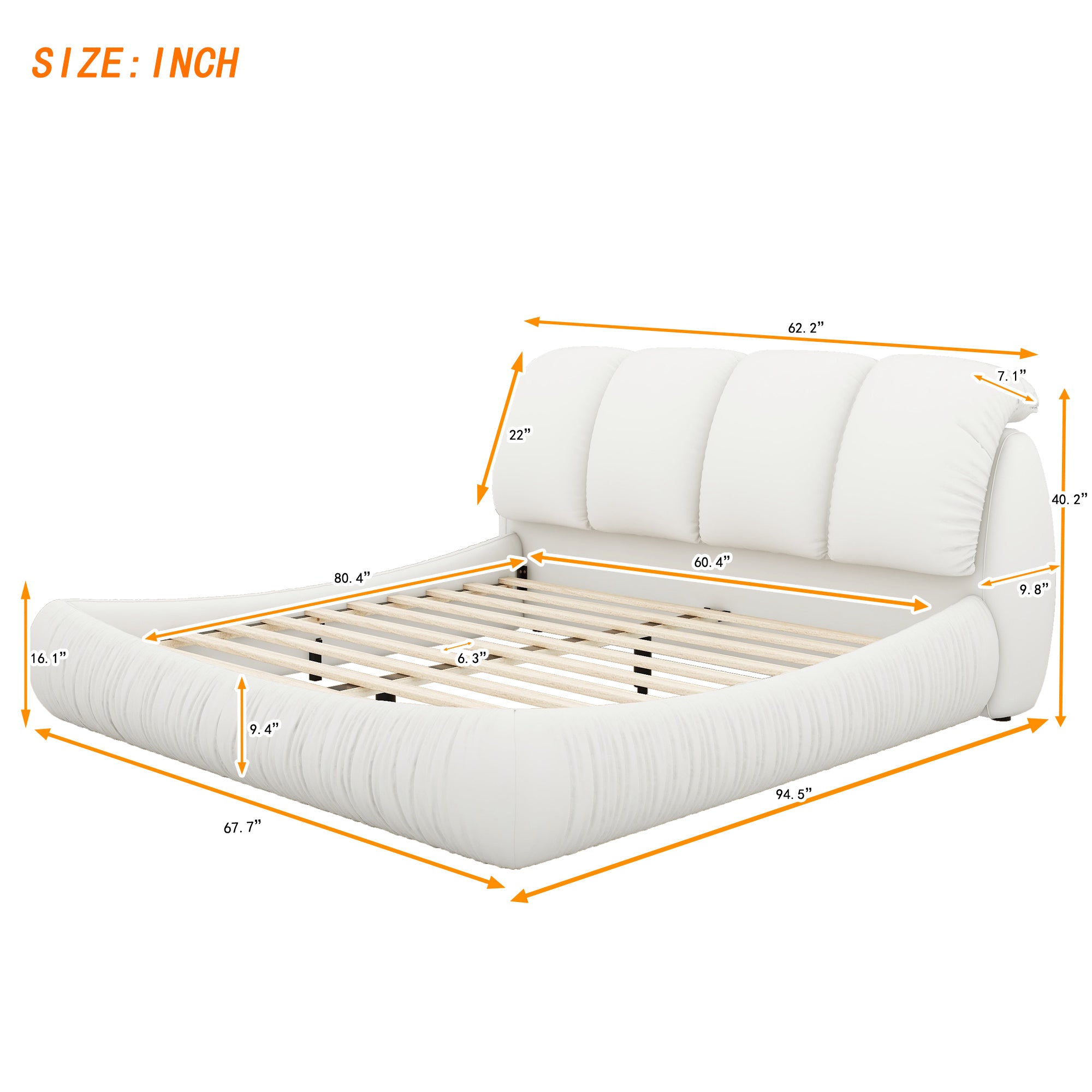 Queen Size Luxury Upholstered Bed With Thick Headboard, Leather Queen Bed with Oversized Padded Backrest, White(Expect Arrival Date 2024/3/27)